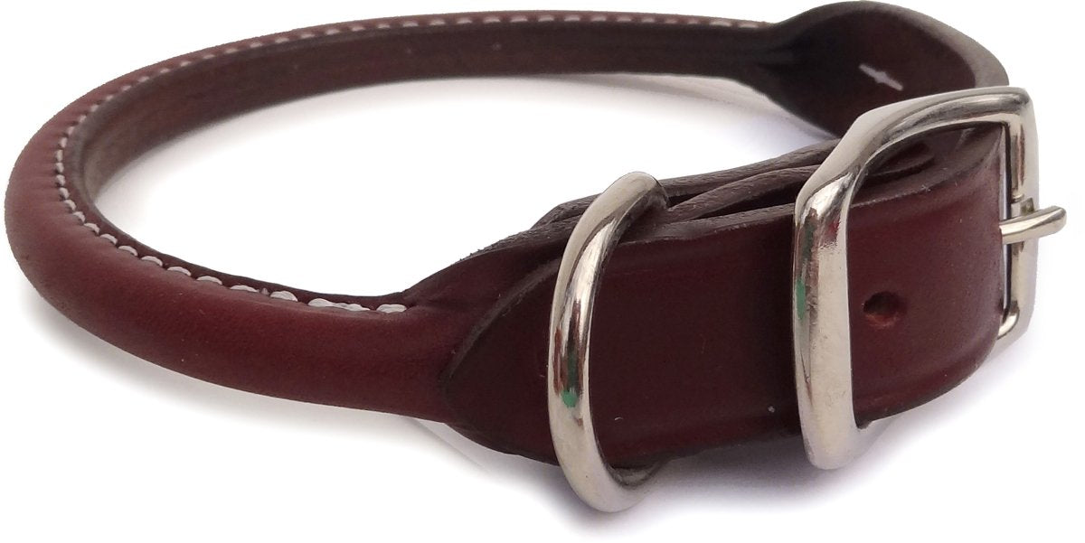 Auburn Leathercrafters Rolled Leather Dog Collar - 1” X 18” Burgundy