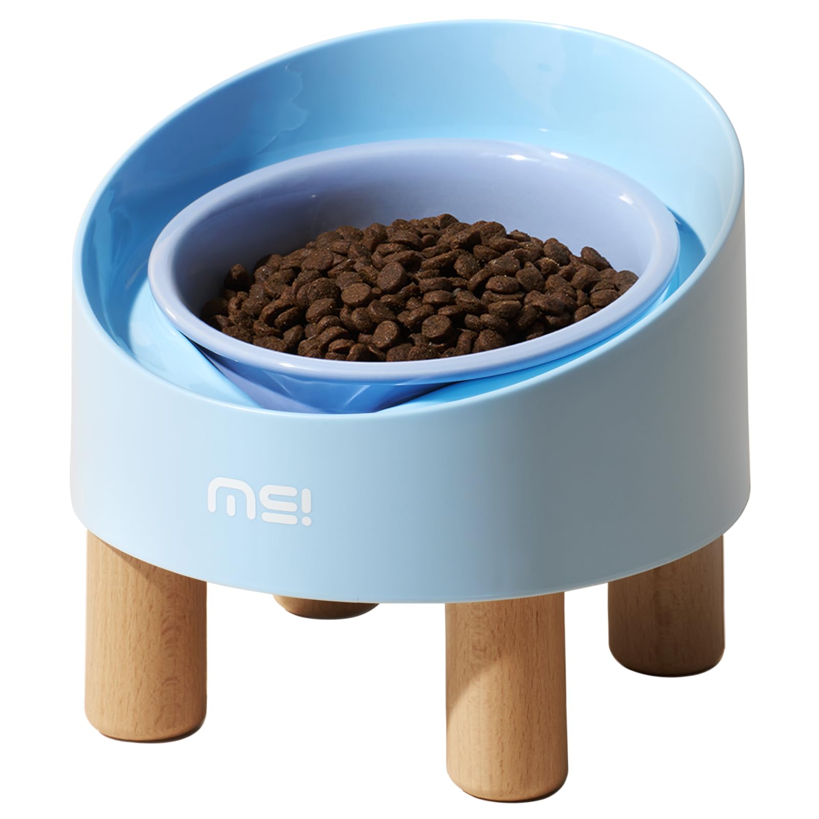 MS!MAKE SURE Ceramic Elevated Cat Bowls with Wooden Stand Set, Adjustable Raised Pet Bowls for Small Dogs & Cats, Anti - Slip Ru