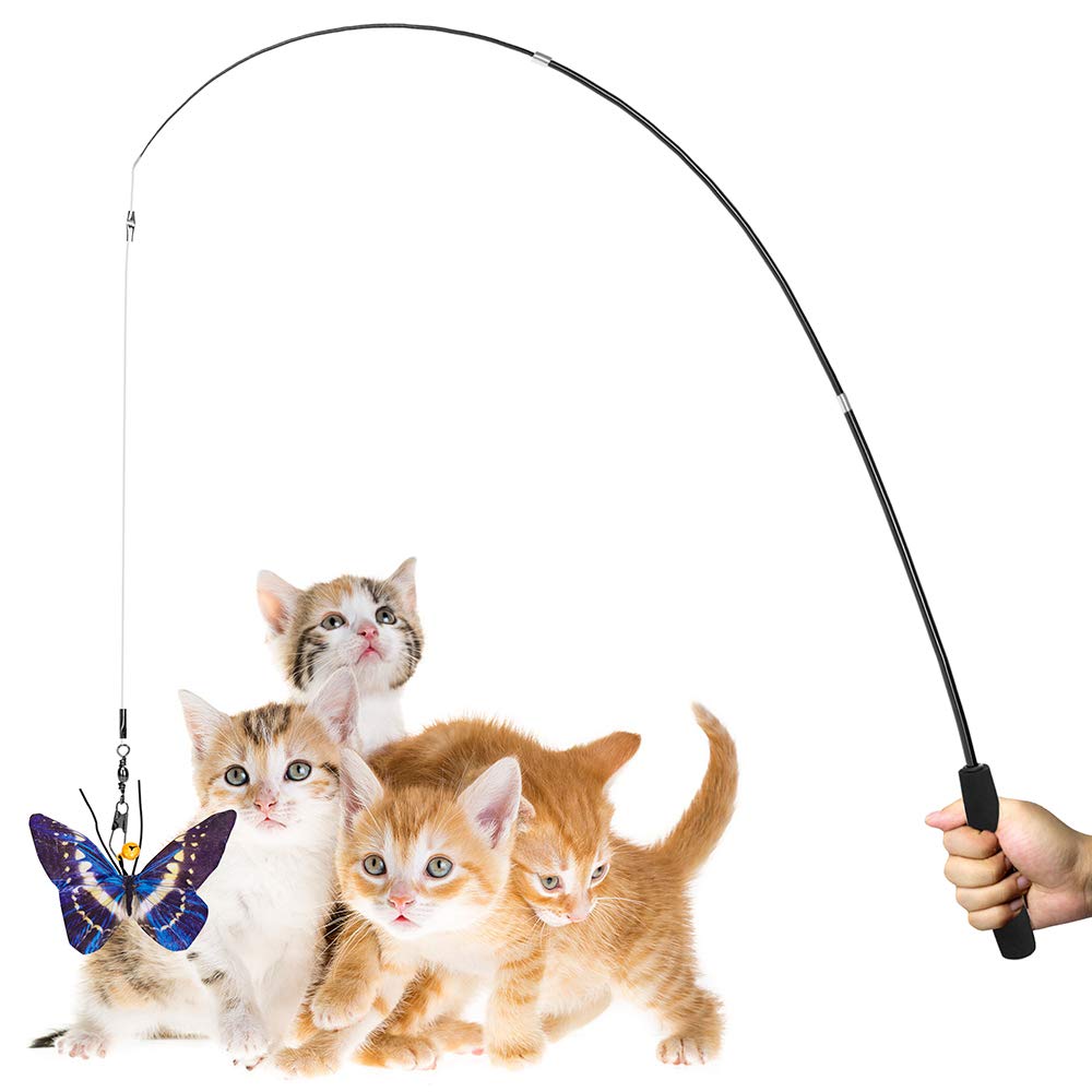 Awoof Butterfly Cat Wand Cat Toys Set, Realistic Crinkle Catnip Butterflies Kitten Toys With Retractable Interactive Cat Wand 11 Pcs Cat Toys For Indoor Cats