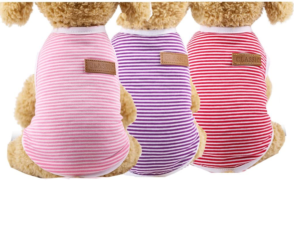 Kutkut 3Pcs Striped T-Shirt Puppy Clothes For Small Dogs Cats, Summer Cotton Vest Doggy Tee Tank Top For Shihtzu, Toypoodle, Lha