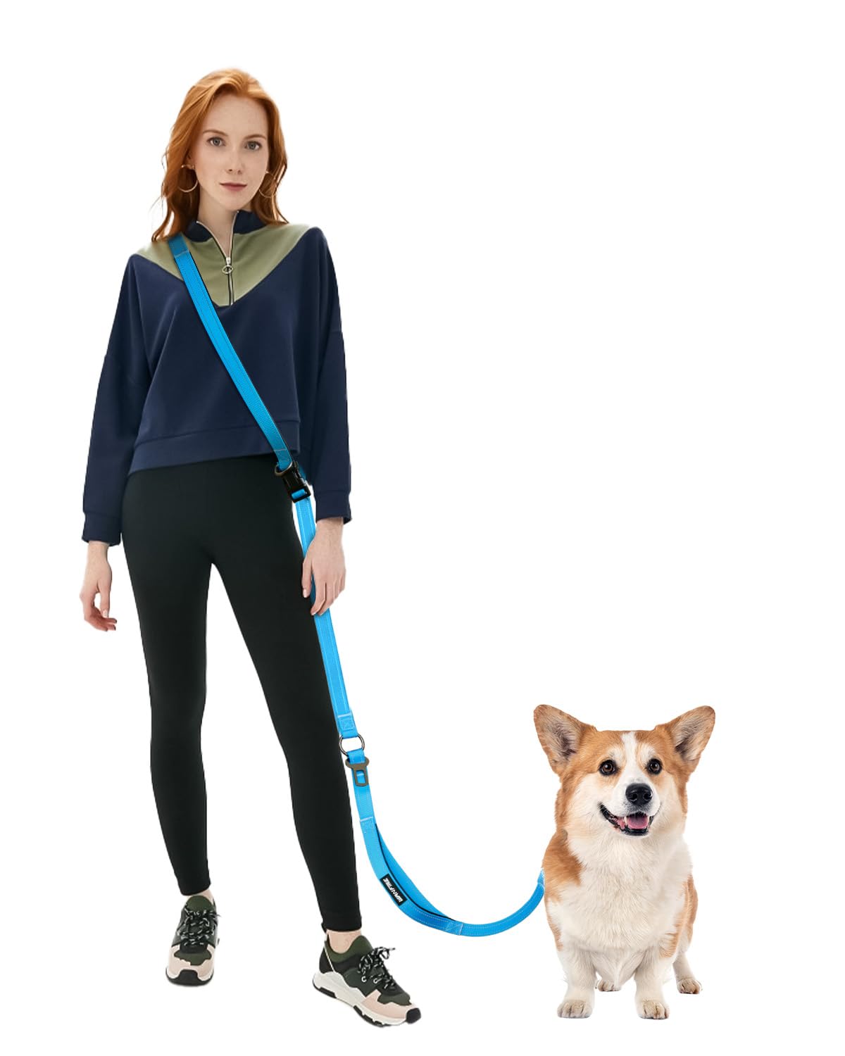 Wanfire Hands Free Dog Leash, Crossbody Dog Leash, 5.3-7.9Ft Waist Belt With Car Seatbelt And Double-Sided Reflective,Walking, J