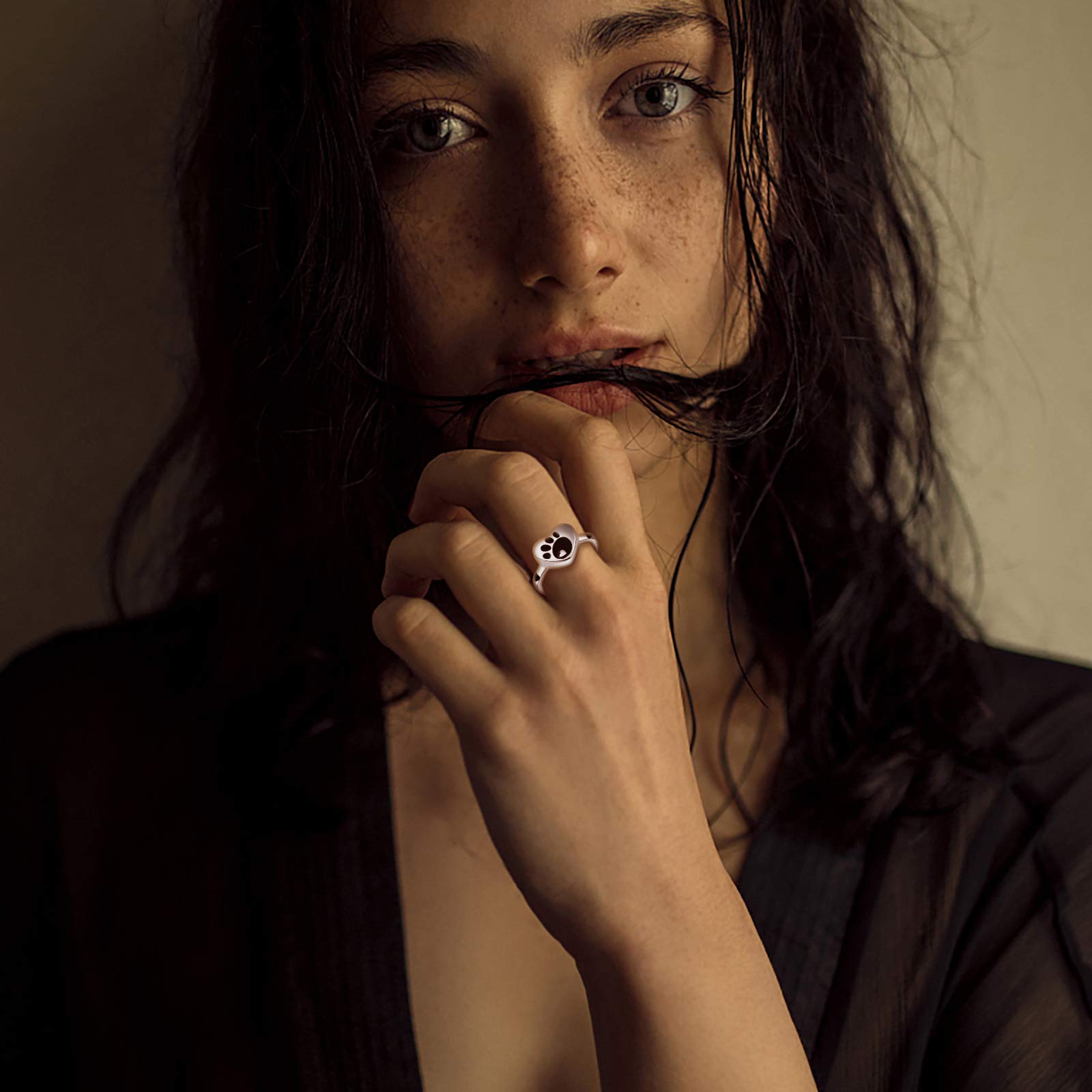 Iohupci Cremation Ring For Ashes 925 Sterling Silver Paw Print Urn Ring Jewelry Keepsake Hold Loved Pets Dog Cat Ashes (Black, 9