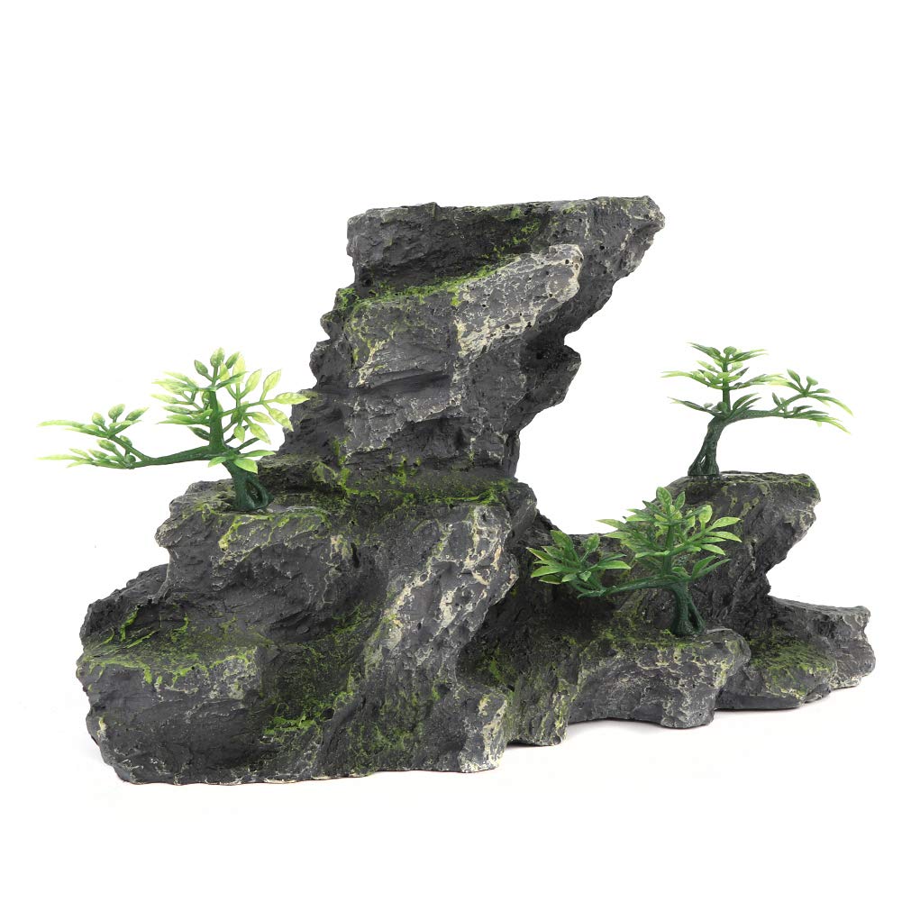 Zerodis Aquarium Ornaments Aquarium Mountain View Stone Ornament, Simulation Resin Rockery Moss Tree Rock Cave Landscape Artificial Aquarium Fish Decoration