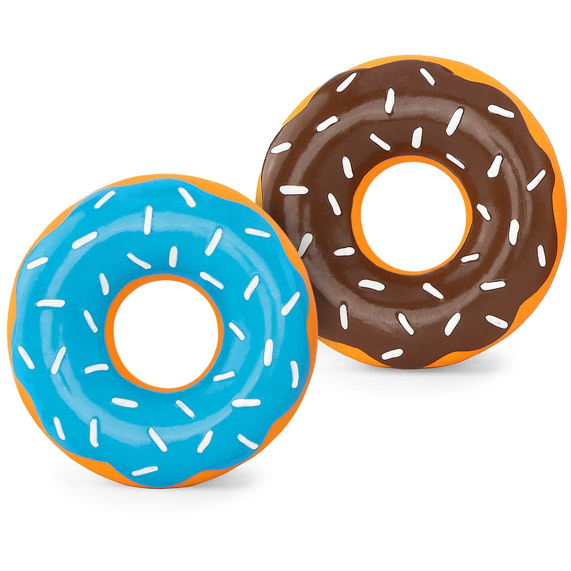 ZippyPaws Latex Donutz, Durable Dog Toy for Interactive Play, No Stuffing - Chocolate & Blueberry (2-Pack)