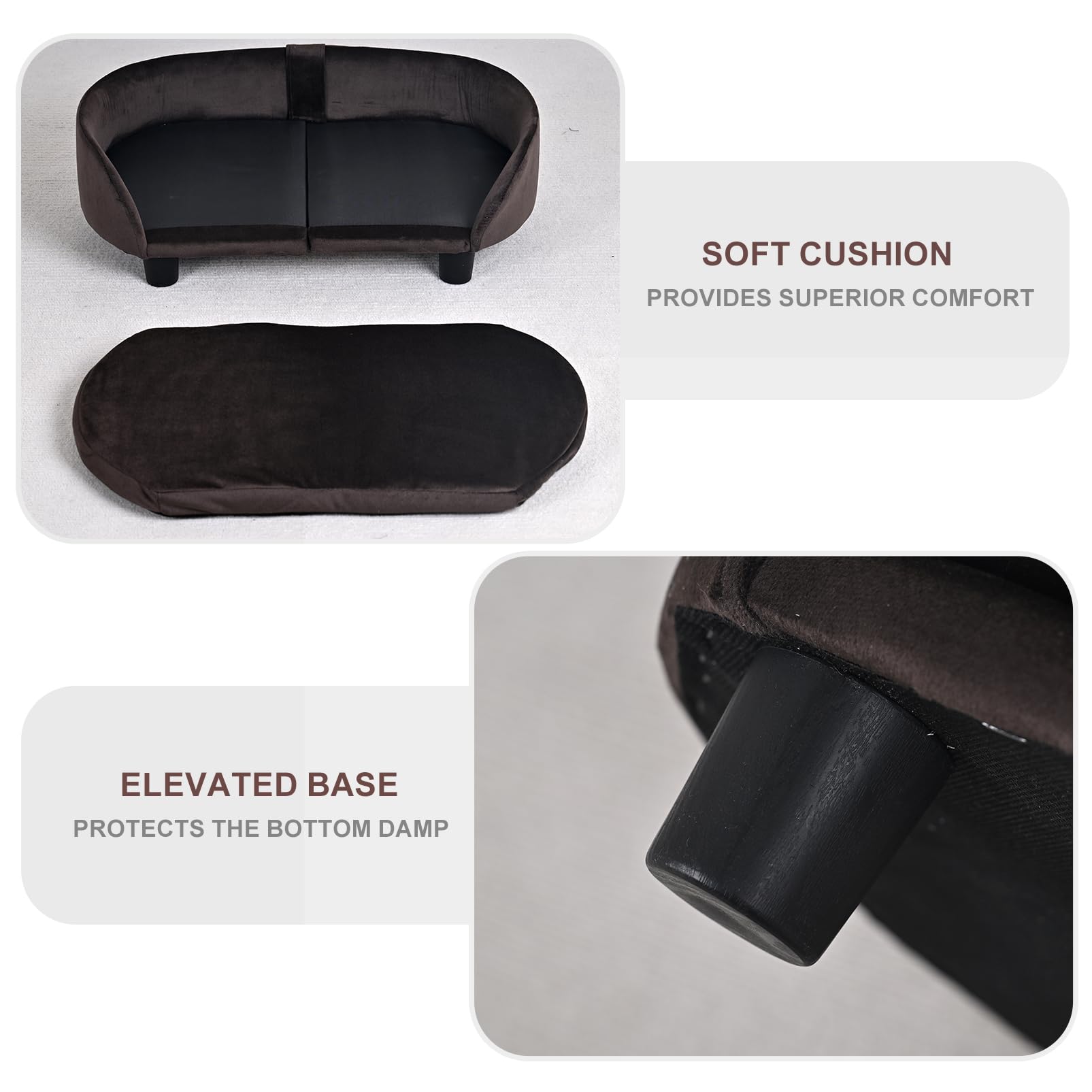 Cat Sofa Bed, Velvet Pet Couch Chair With Removeable & Washable Cushion For Small Dogs Cats (Brown)