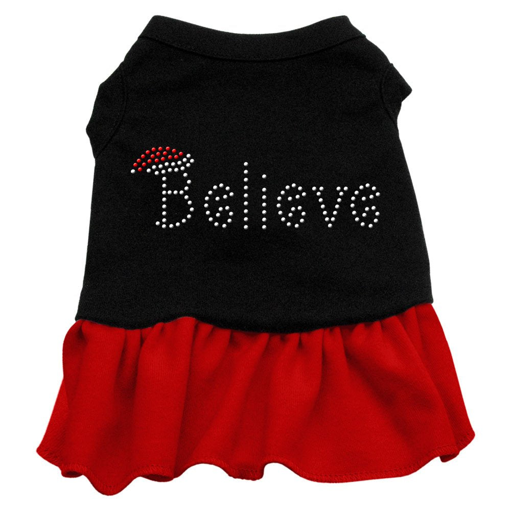 Christmas Pet Dog & Cat Dress Rhinestone, 'Believe' Black W/Red Xl (14-20 Lbs.)