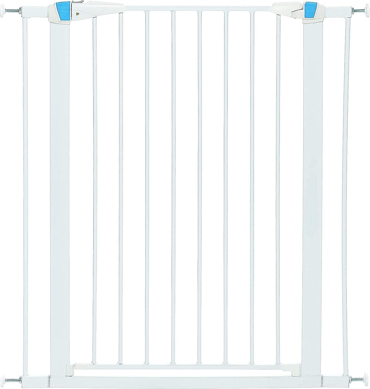 Midwest Homes For Pets 39 Inches Tall Walk-Though Steel Pet Gate, Pressure Mounted Dog Gate With Glow Strip Measures 29 - 38 Inches Wide & Includes Two 3-Inch-Wide Extensions, White
