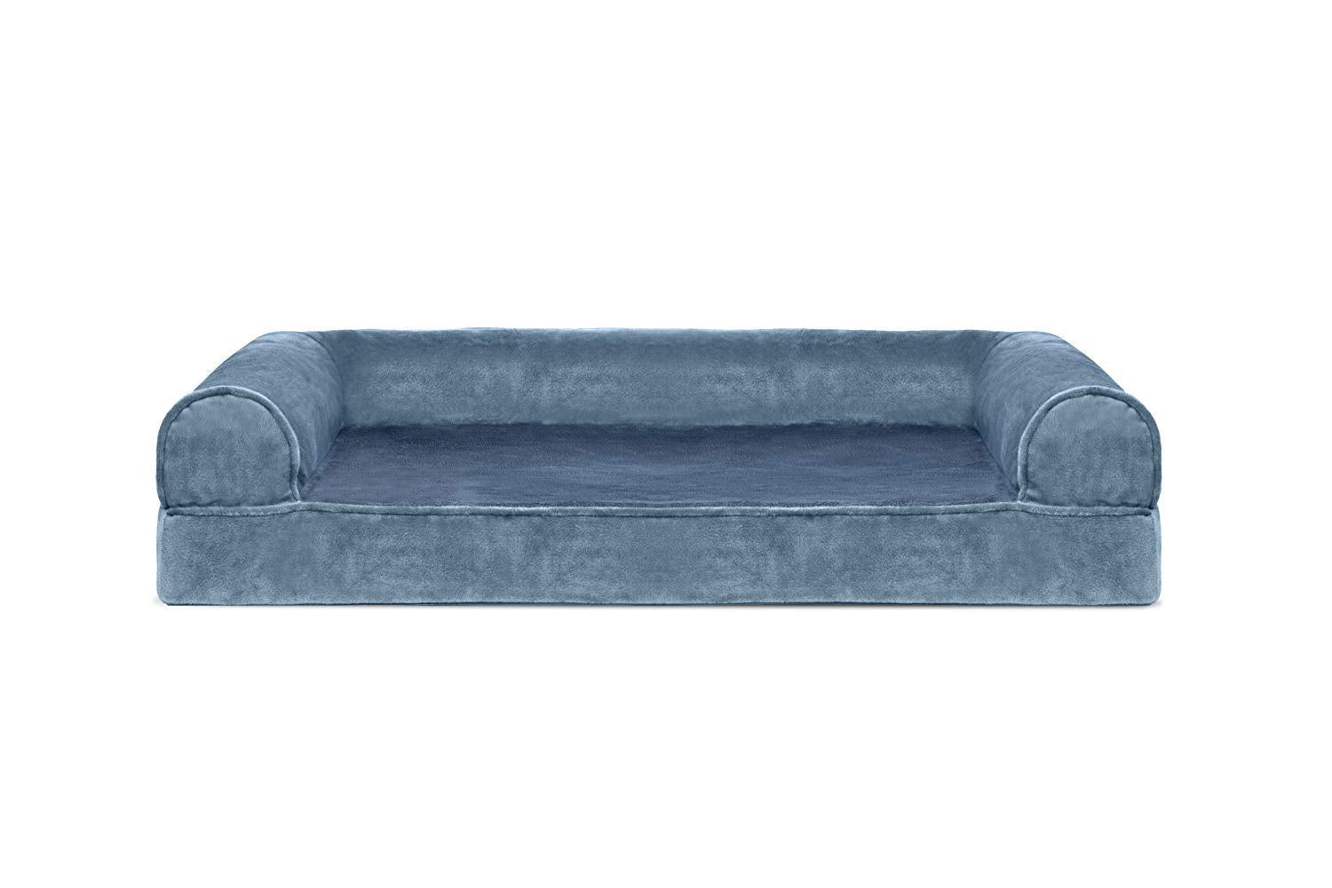Furhaven Orthopedic Dog Bed For Medium/Small Dogs W/ Removable Bolsters & Washable Cover, For Dogs Up To 35 Lbs - Faux Fur & Velvet Sofa - Harbor Blue, Medium