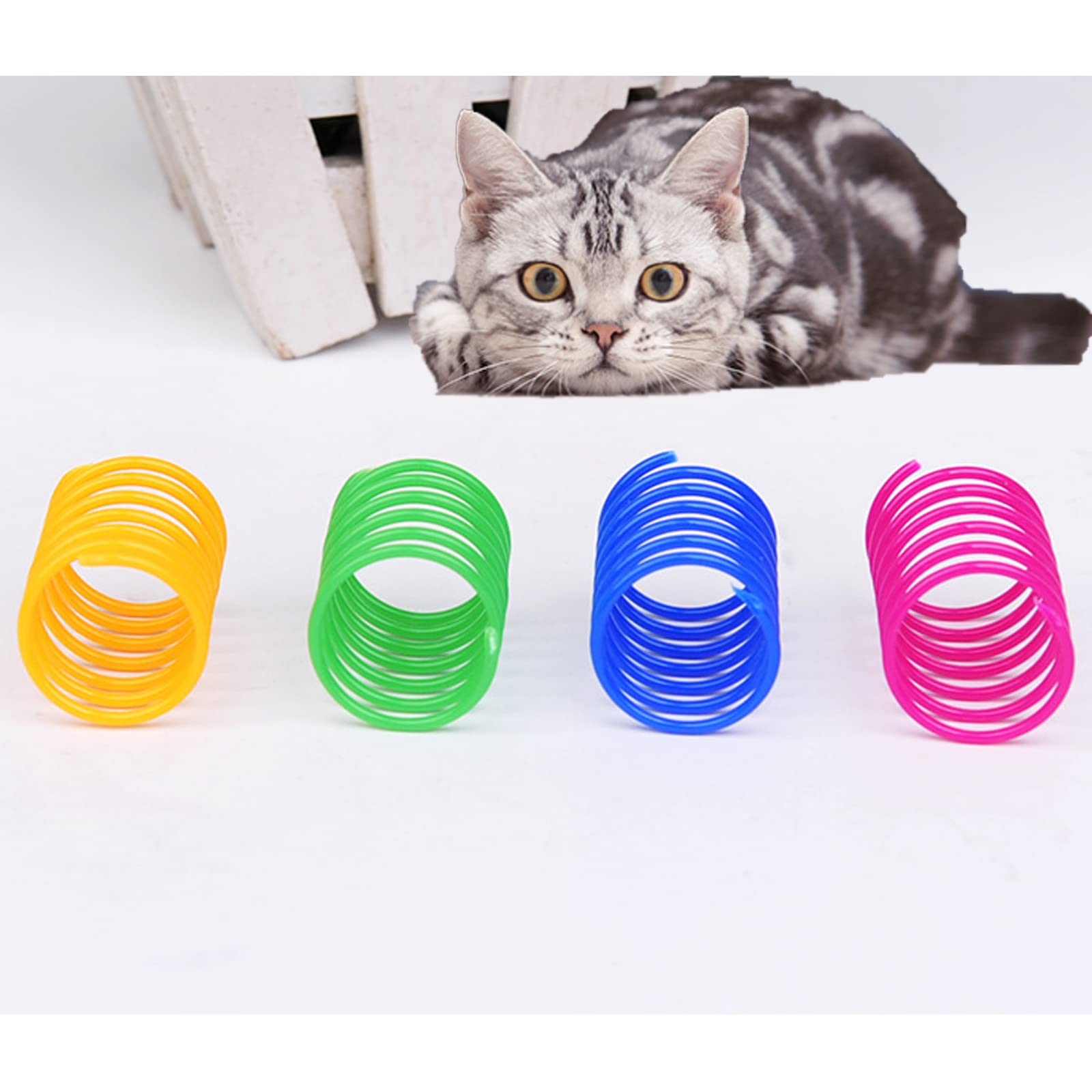 Aimicoca 120 Pack Cat Spring Toy - Interactive Plastic Coils For Indoor Cats, Colorful Spiral Springs For Swatting, Biting, Hunt