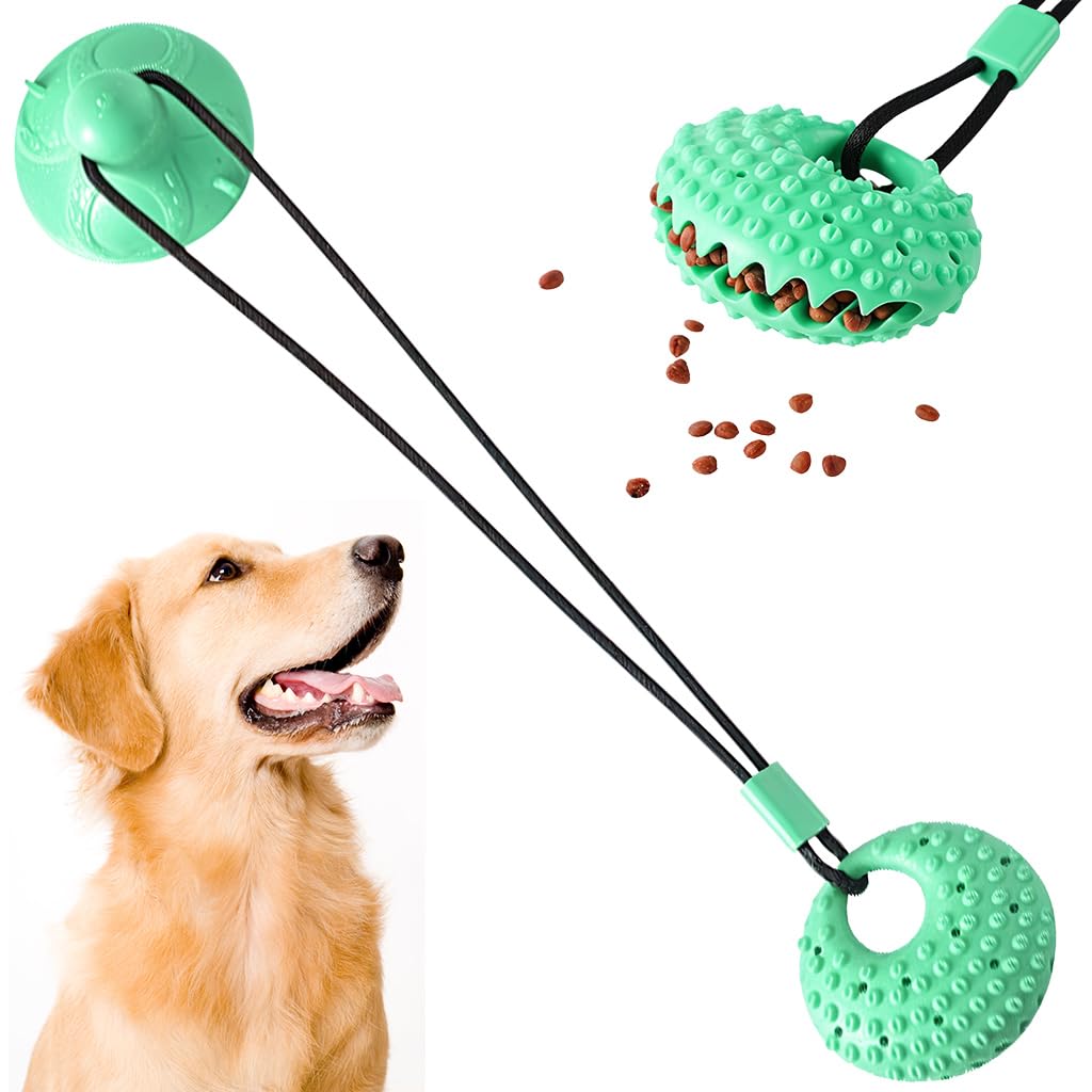 Qpets Dog Chew Toy, Dog Ball Toy with Suction Cup, TPR Safe Tear Resistant Tug Pet Chew Set SelfPlay Ball & Relieve Stress and 
