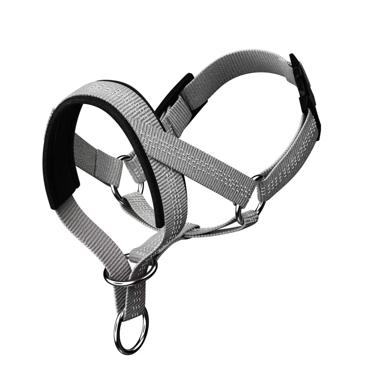 Dog Head Collar With Silk Thread, Soft And Adjustable Head Halter Collar For Small Medium Large Dogs In Striped Pattern(S,Grey)