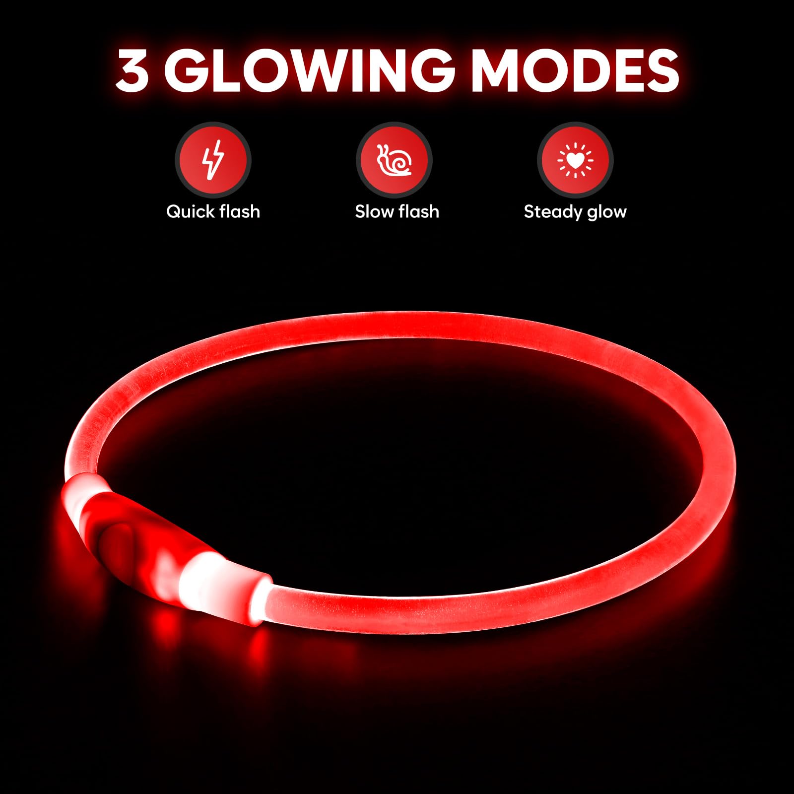 Higo LED Dog Collar - Rechargeable Light Up Safety Necklace, Red, 1 Count, Durable Thermoplastic Polyurethane for Nighttime Walking