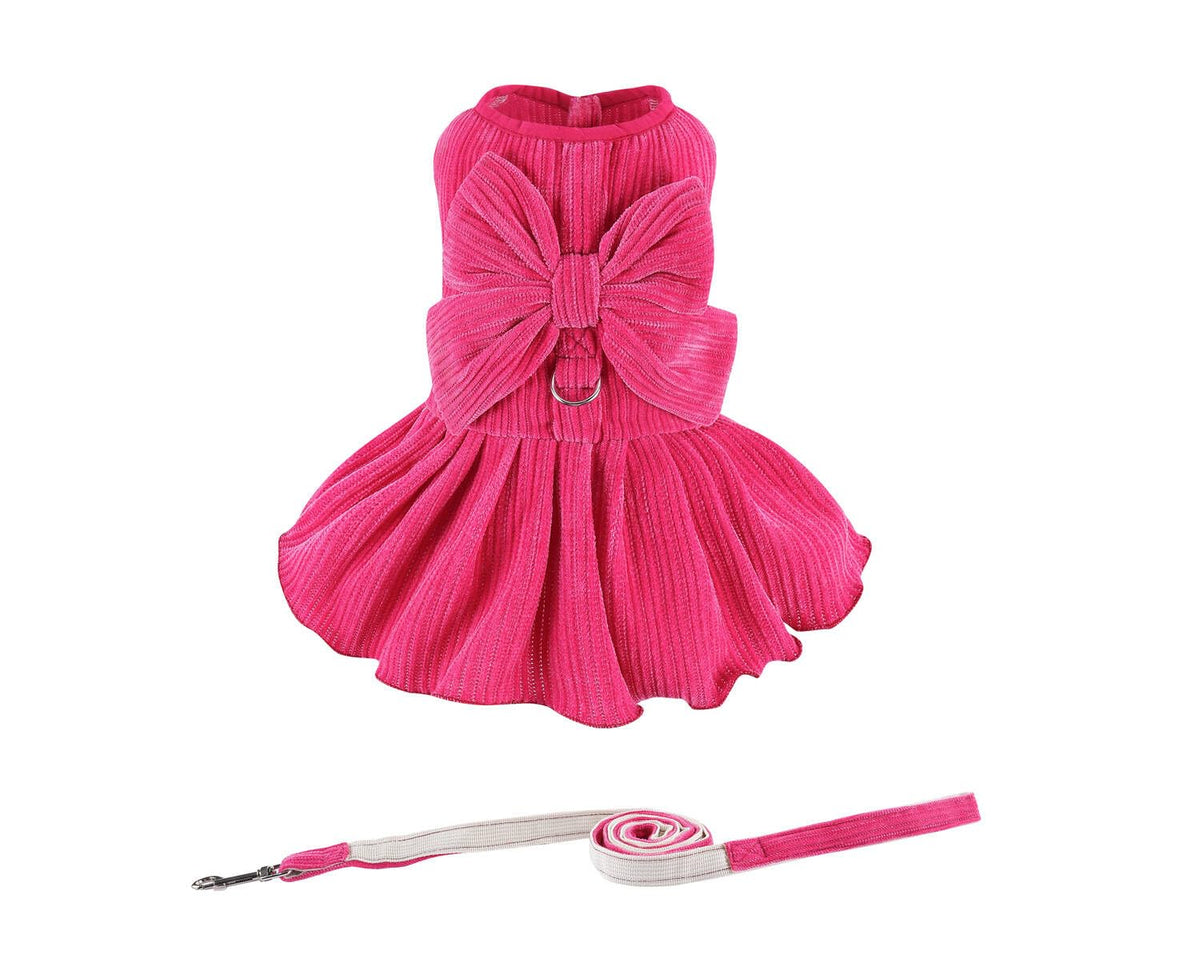Dog Striped Dress,Pet Girl Bow Costume With Ring And Harness Leash,Dog –  Petocart