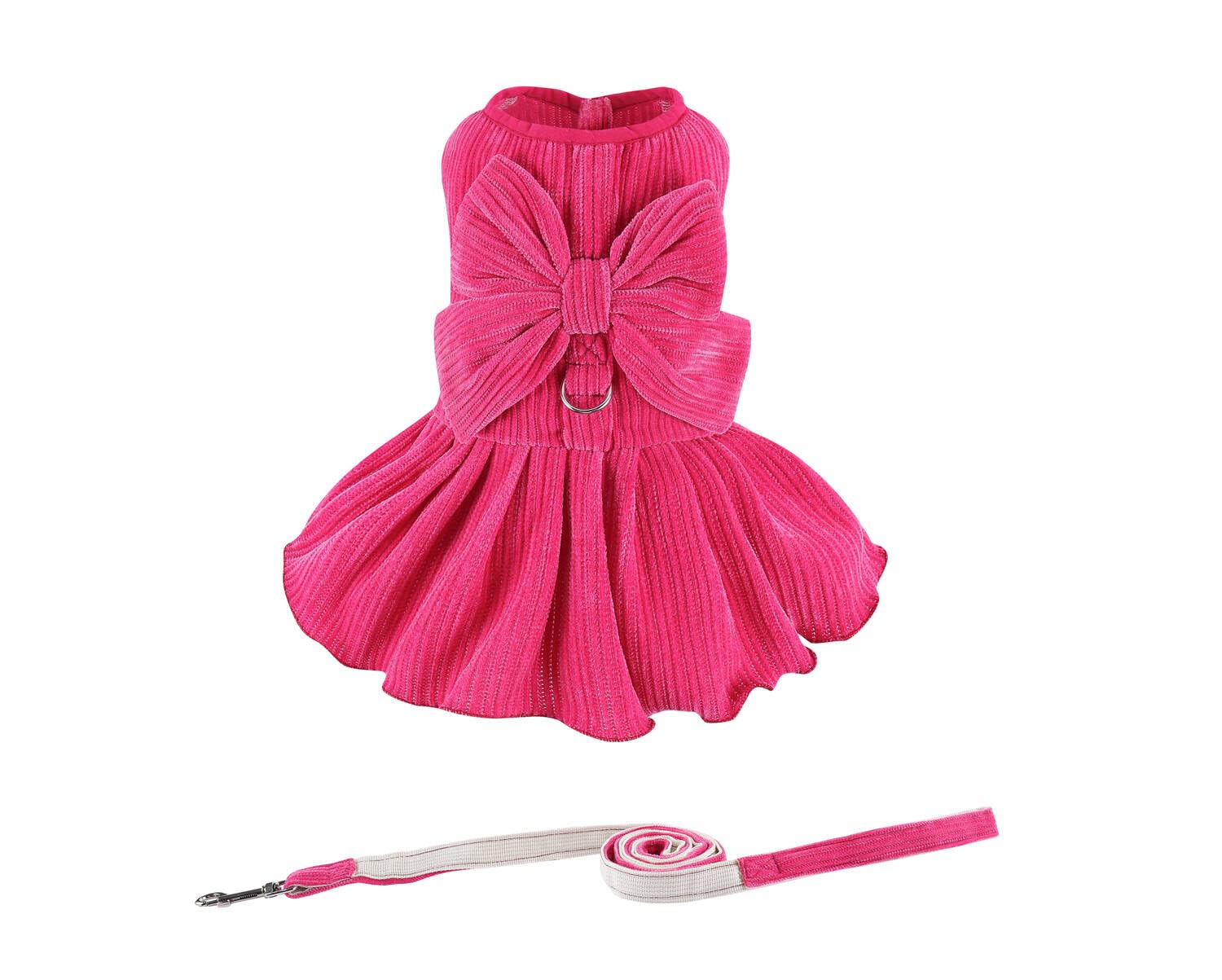 Dog Striped Dress,Pet Girl Bow Costume With Ring And Harness Leash,Dog Wedding Birthday Party Dress(Rose,Large)