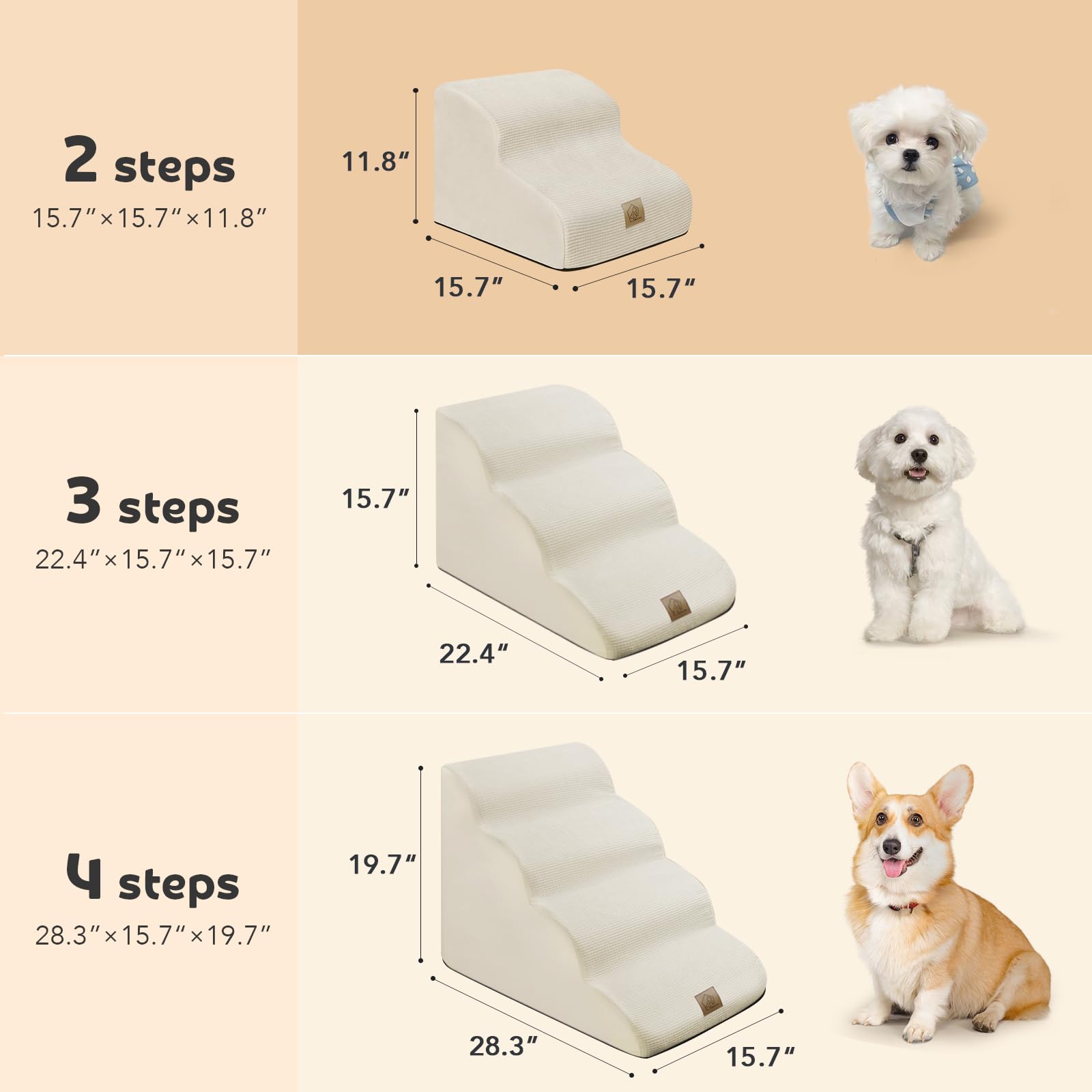 Mestuel Dog Stairs for Small Dogs Cats, Small Pet Stairs Steps, Foam 2-Tier Pet Stairs Steps for Couch Sofa, Dog Ramp Ladder Ind