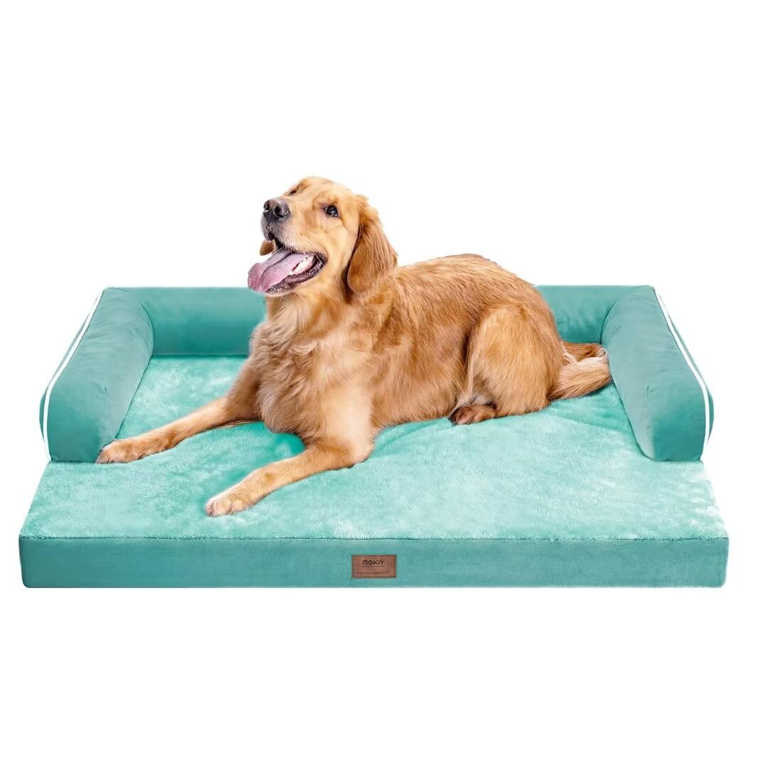 Large Dog Bed Orthopedic Washable: Extra Large Big Dog Bed With Removable Bolster & Memory Foam Couch Sofa - Waterproof Washable With Cover - Beige Dog Bed