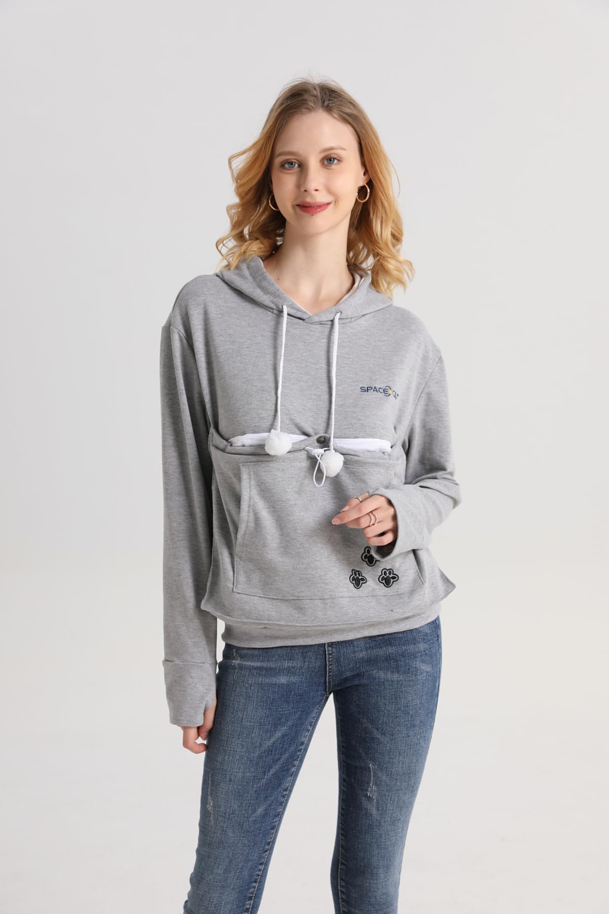 Linyuchen Cat Dog Pouch Hoodie Large Pet Pouch Sweatshirt Puppy Kitten Holder Carrier Pullover Top For Women Light Grey