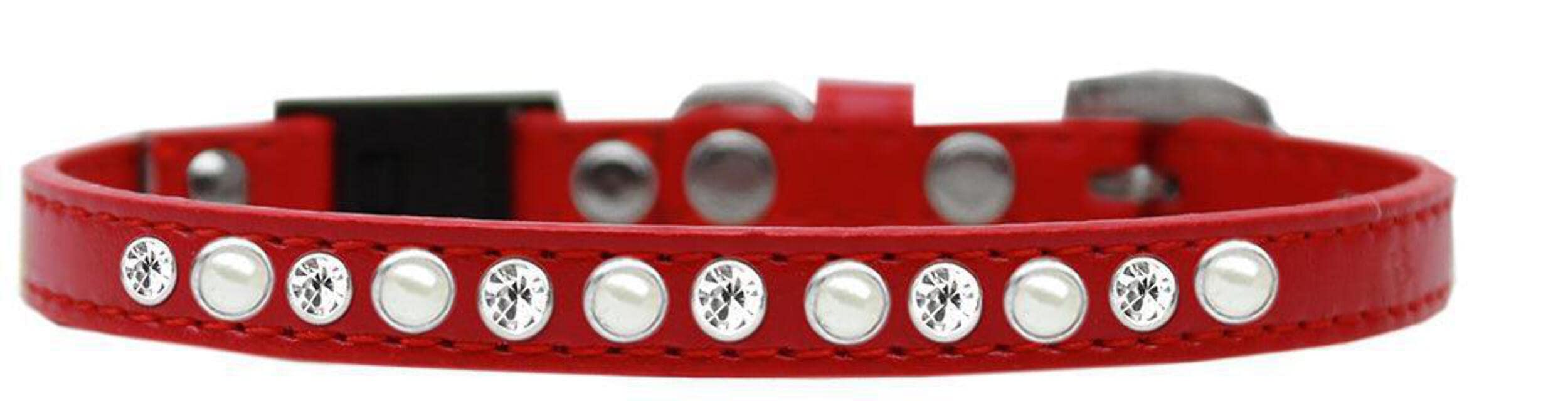 Breakaway Cat Collar, "Pearl & Clear Jewel" Red 10