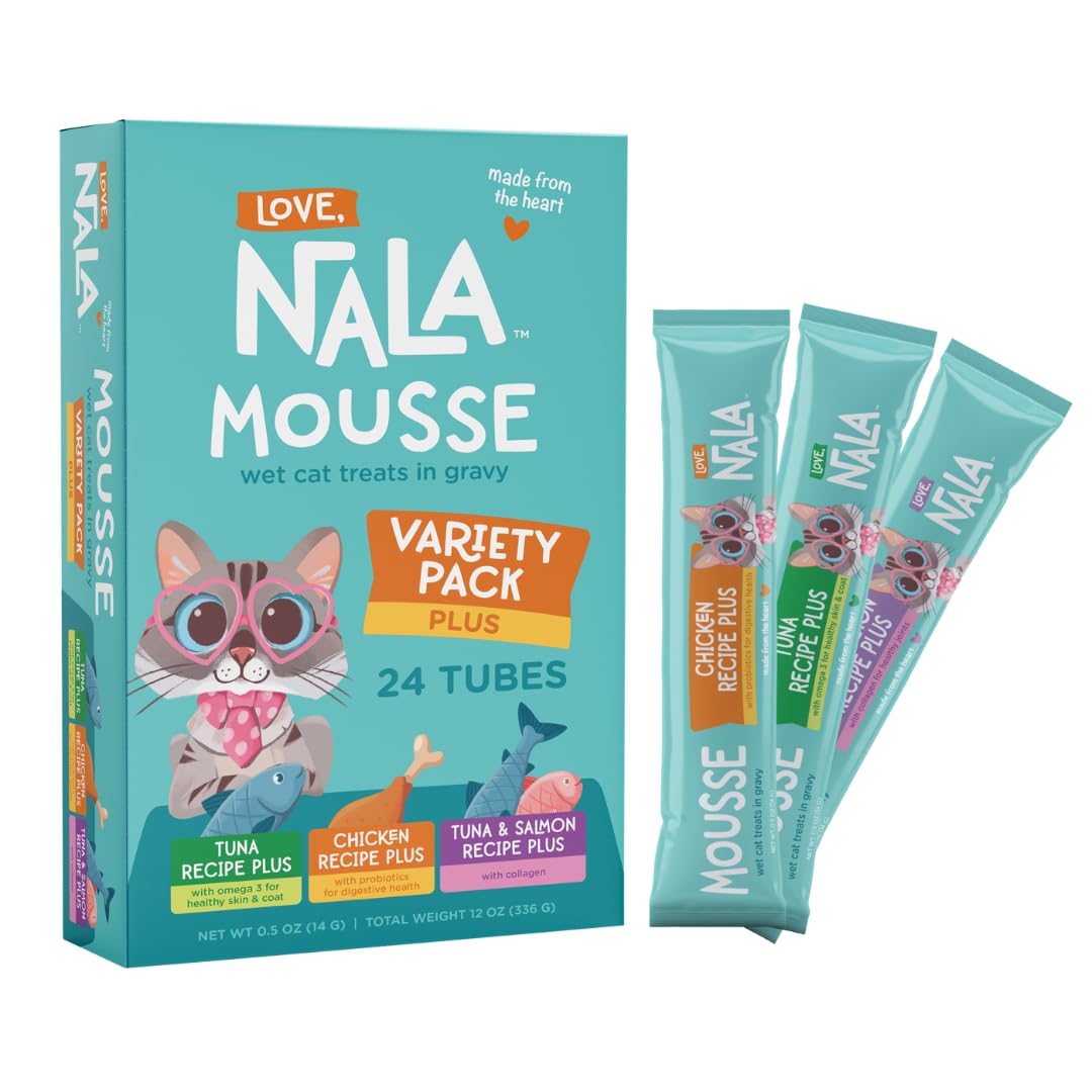 LOVE, NALA - Natural Lickable Cat Squeeze Up Treat,Topper - Variety Plus Pack Mousse - Wet Food Cat Puree - Grain Free, Non_GMO 