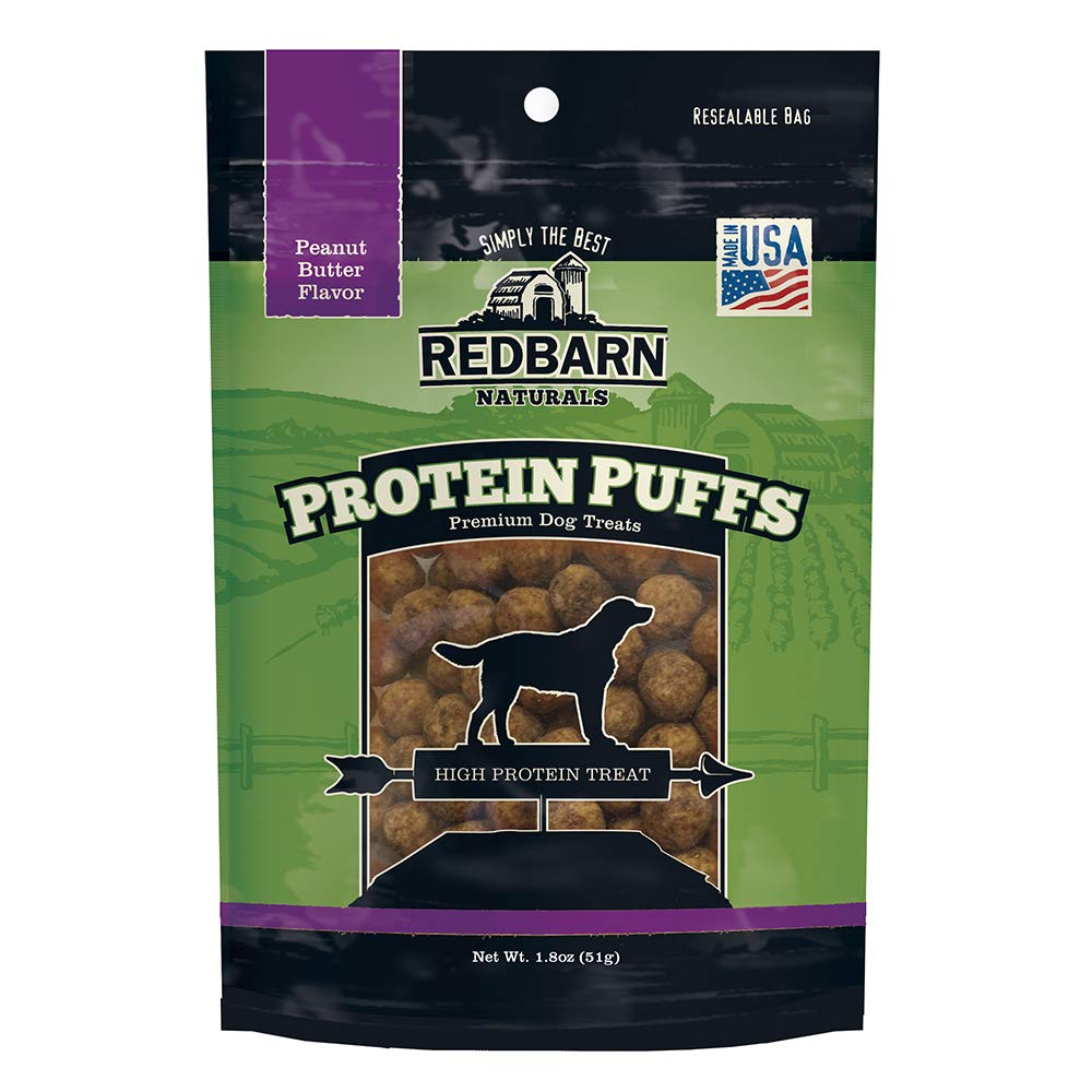 Redbarn All-Natural Protein Puffs Crunchy Treats For Dogs And Puppies, Peanut Butter Flavor - Premium Grain-Free High Protein Low Fat Bites - Made In Usa With No Artificial Ingredients - 1 Oz Bag