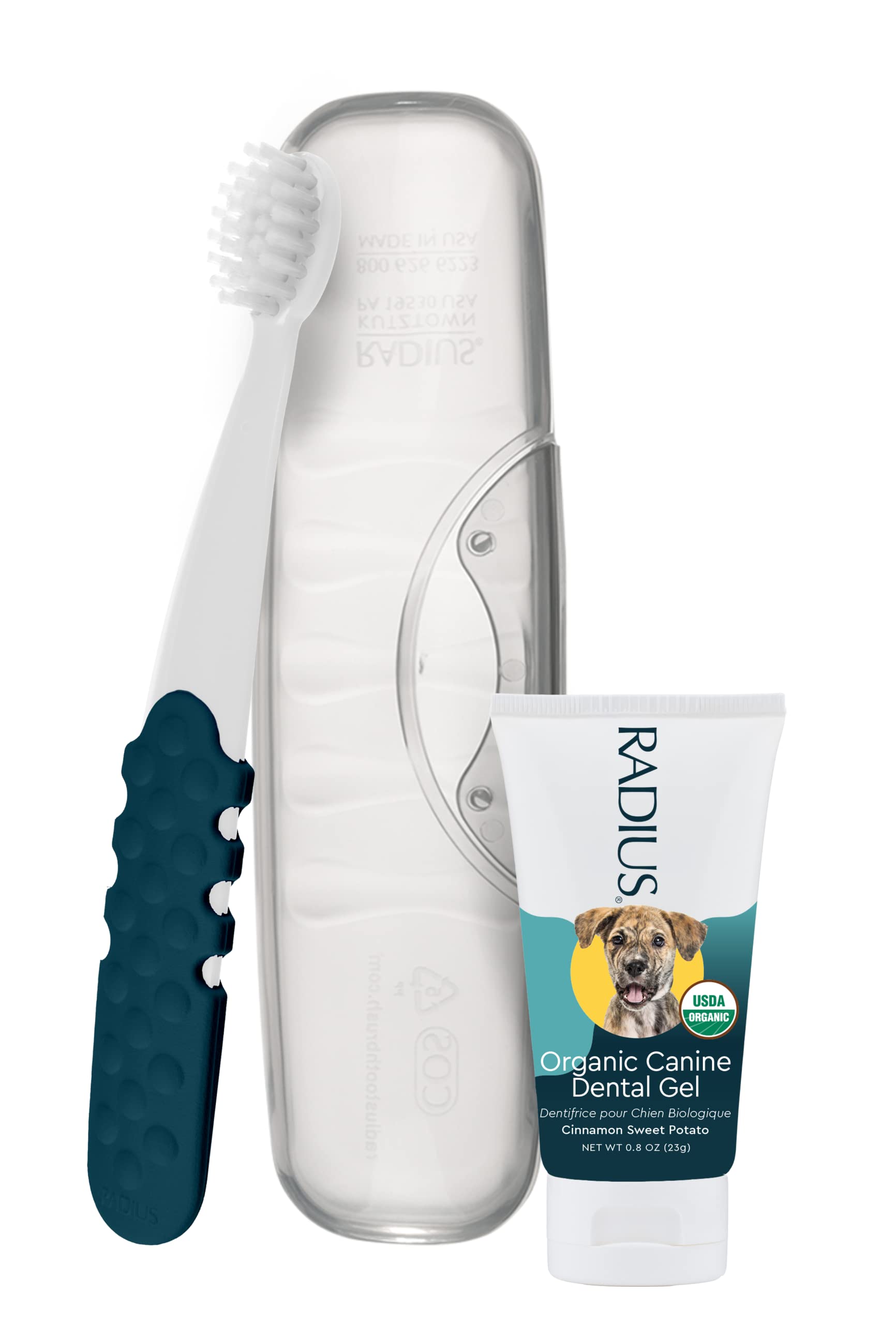 RADIUS USDA Organic Dental Solutions Adult Kit 2 Units, Includes 1 Dog Toothbrush & 1 0.8oz Toothpaste, Firm Bristle & Non Toxic