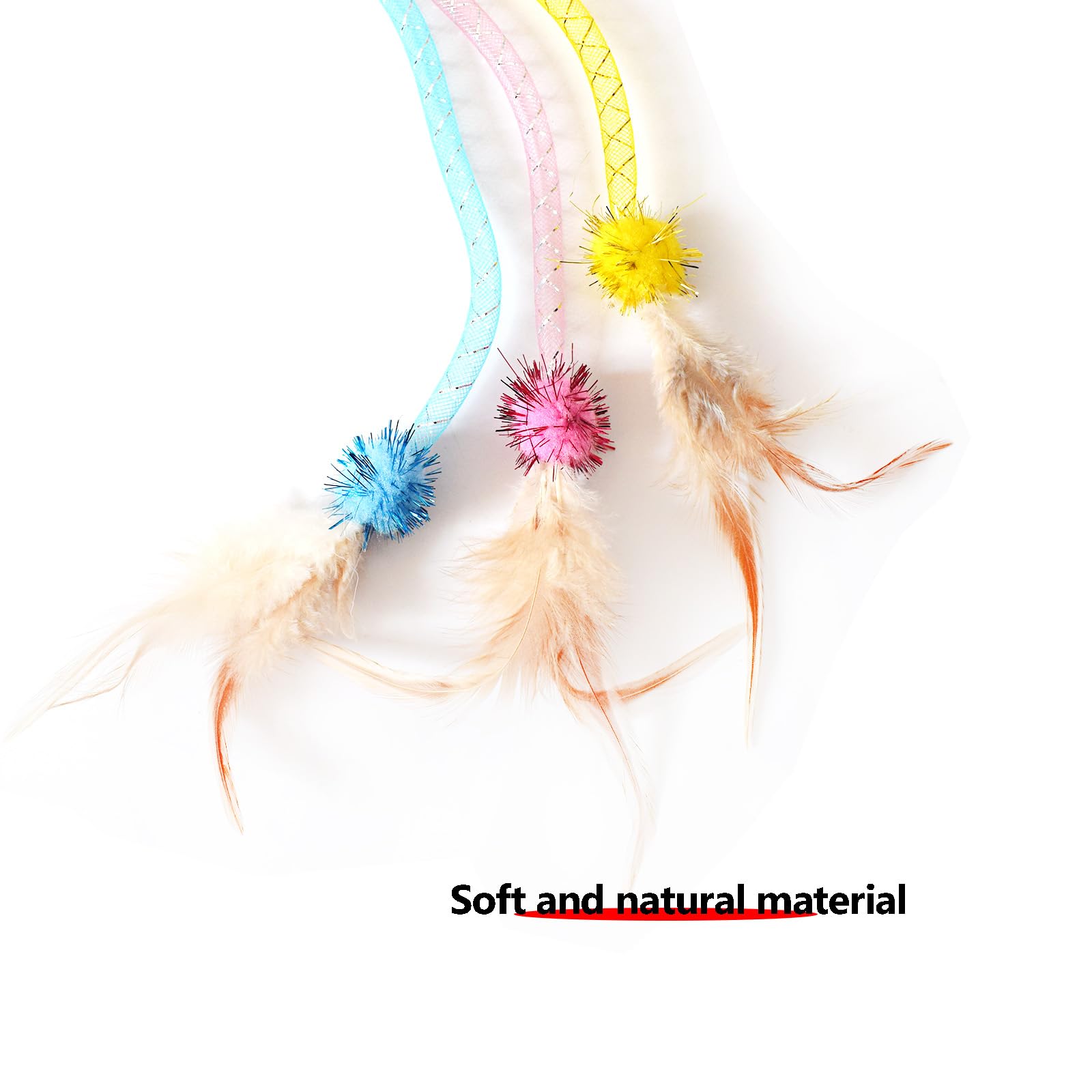 Iuhkbh Cat Wands, 3 Pcs Soft Line Tube Teaser Wands Colorful Feather Wands With Bell Interactive Cat Toys
