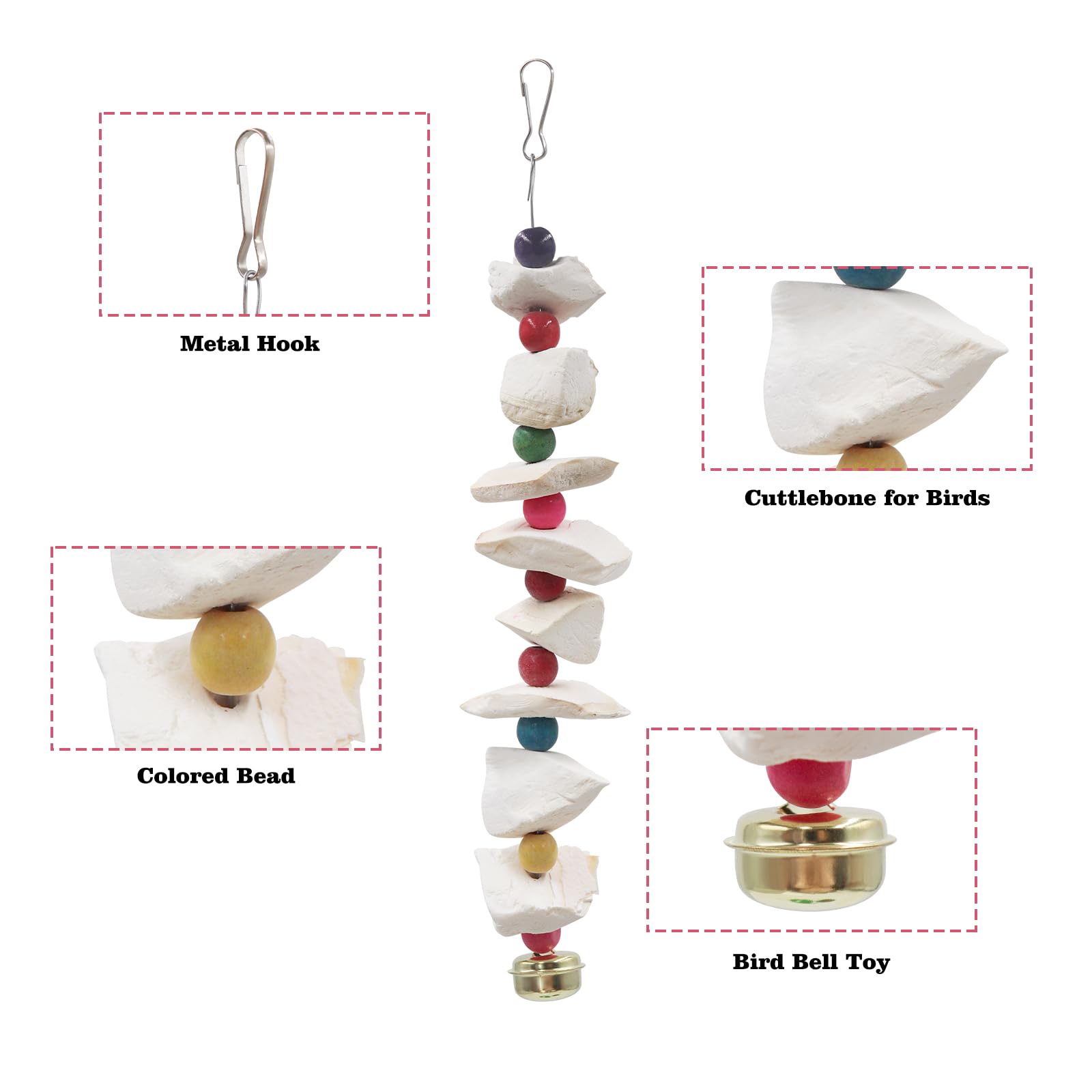 2 Pack Bird Toys With Cuttlebone, Parakeet Toys, Bird Beak Grinding Stone, Bird Cage Accessories For Parakeets, Cuttlefish Bone