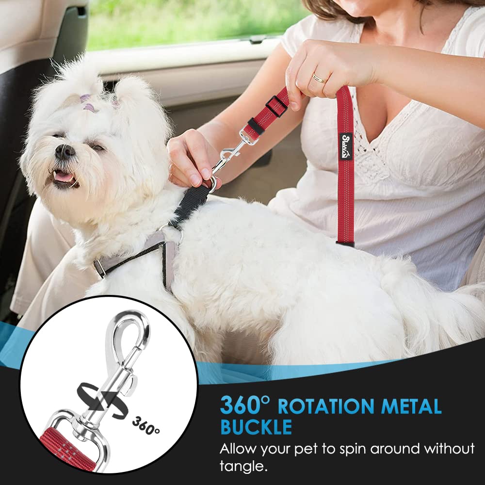 Slowton Dog Seat Belt Car, 2 Pack Dog Car Harness Seatbelt Adjustable With Elastic Bungee Buffer, 2 In 1 Pet Car Leash Headrest Restraint Safety Tether Reflective No Twist (Red-Dual Use)