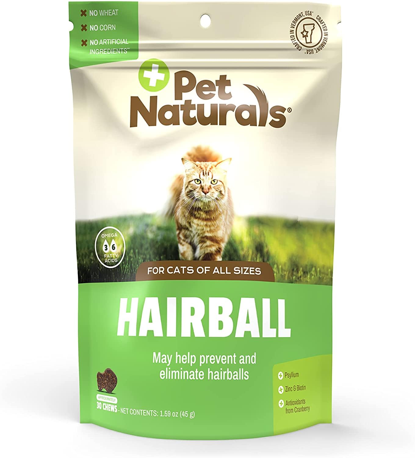 Pet Naturals Hairball - 30 Chicken-Flavored Chews - Cat Supplements & Vitamins for Hairball Control and Digestive Support, Conta