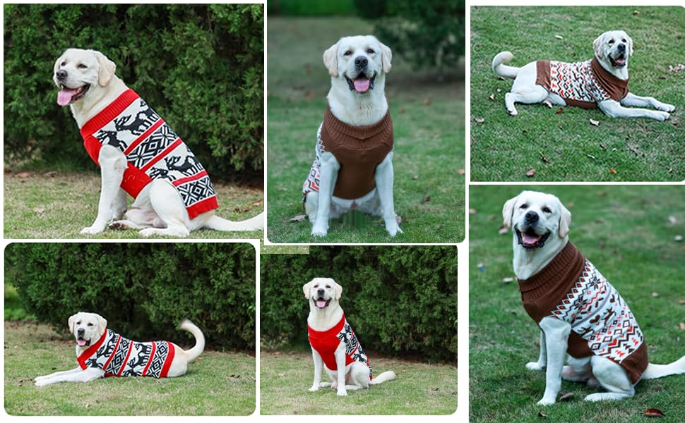 Lanyarco Ugly Dog Christmas Sweaters, Vintage Knit Xmas Reindeer Holiday Festive Pet Clothes Outfit, Christmas Dog Sweater For L