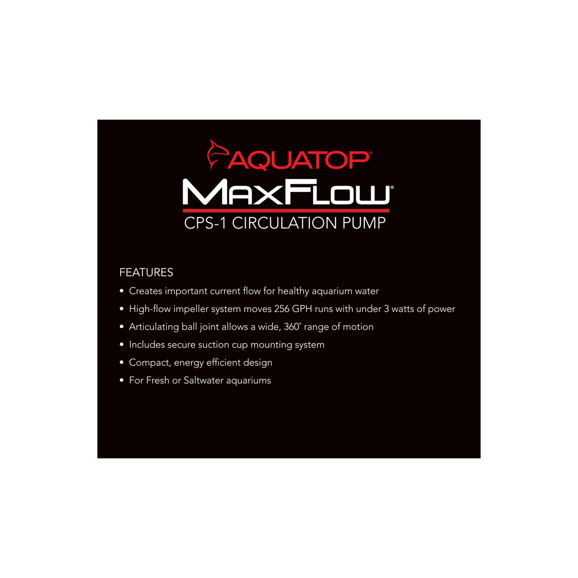 Aquatop Maxflow Aquarium Circulation Pump 256Gph For Fish Tanks 20 To 40 Gallons, Cps-1