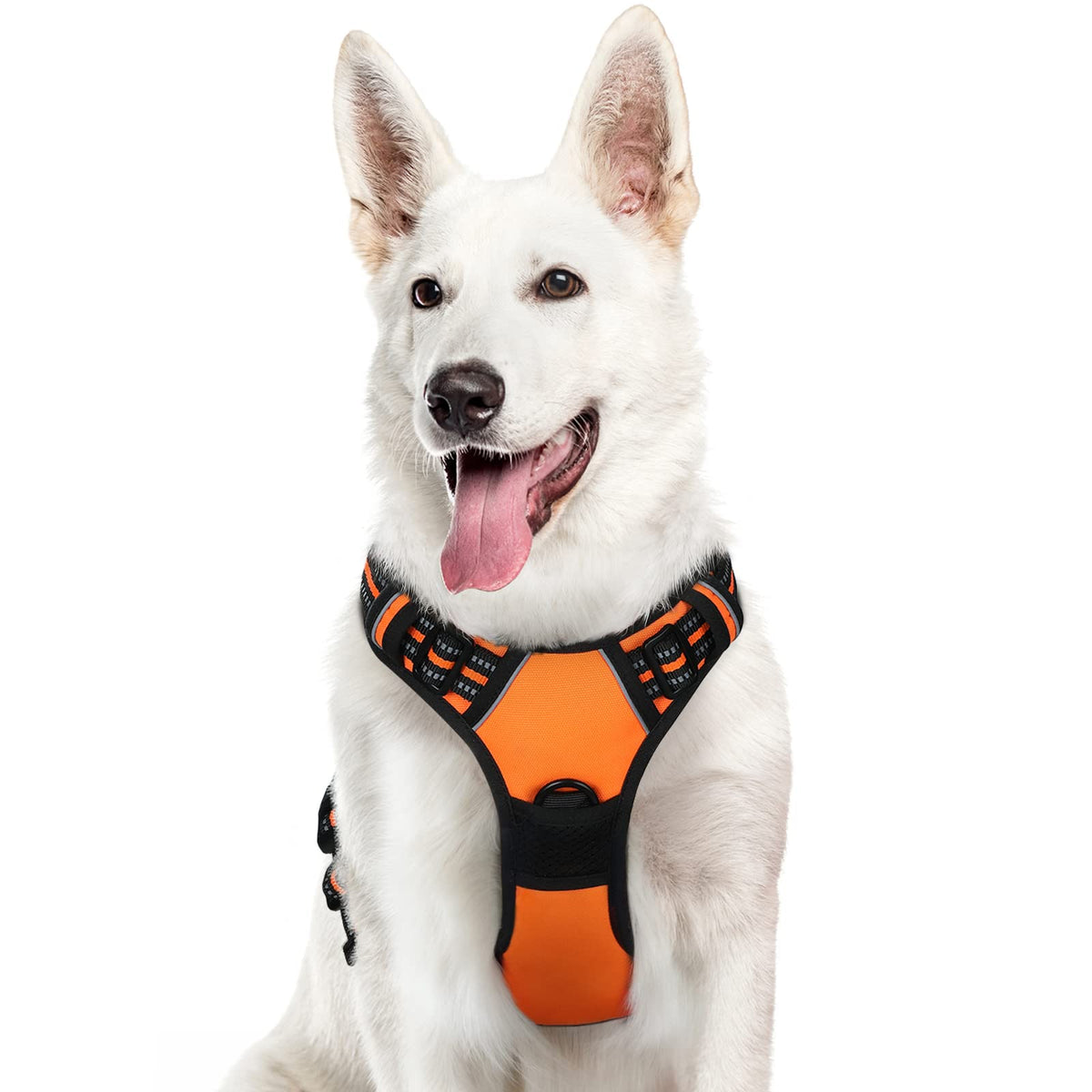 Eagloo Dog Harness Large Breed, No Pull Service Vest With Reflective Strips And Control Handle, Adjustable And Comfortable For Easy Walking, No Choke Pet Harness With 2 Metal Rings, Orange, Xl