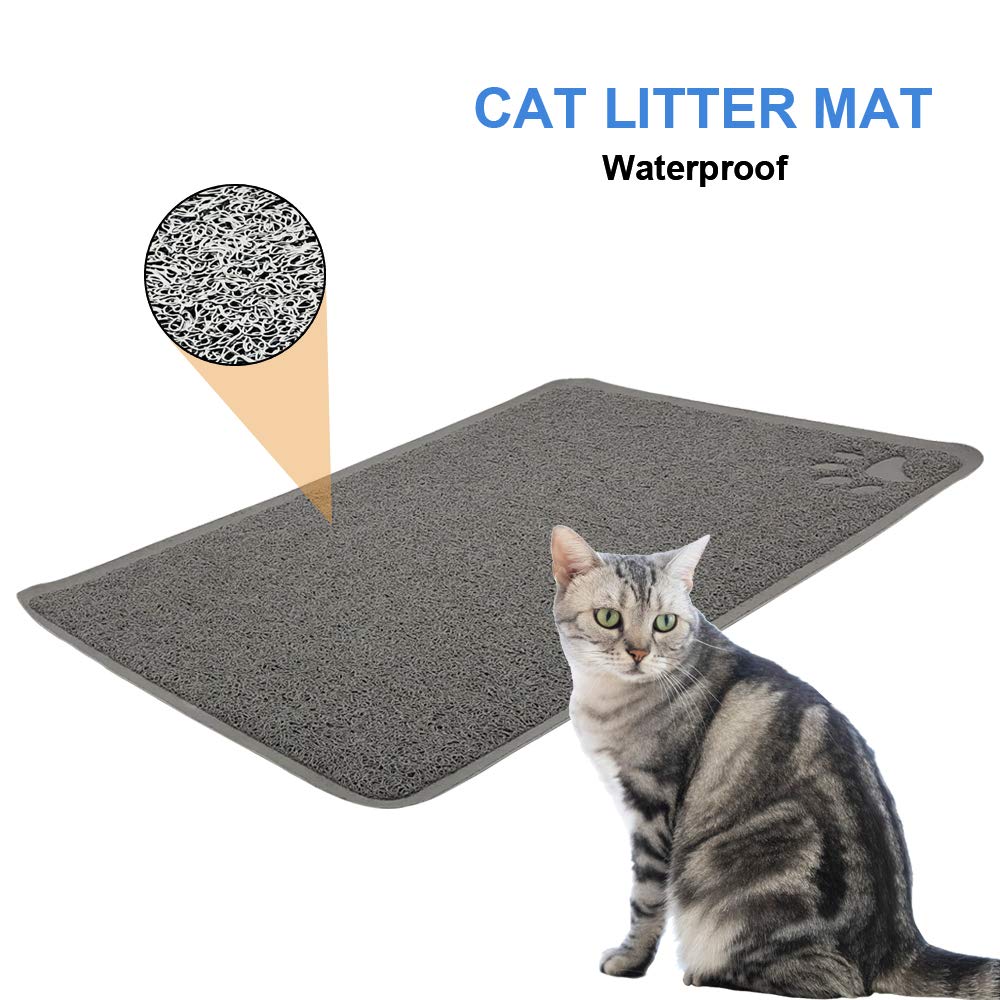 Cat Open Top Litter Box With Lid, Cat Litter Mat, Poop Lifter Scoop & Kitten Kitty Stainless Steel Feeding Dish Bowl, Cat Starter Kit 4 Pack For Small Cat Within 5 Months (Grey-Four Entries)