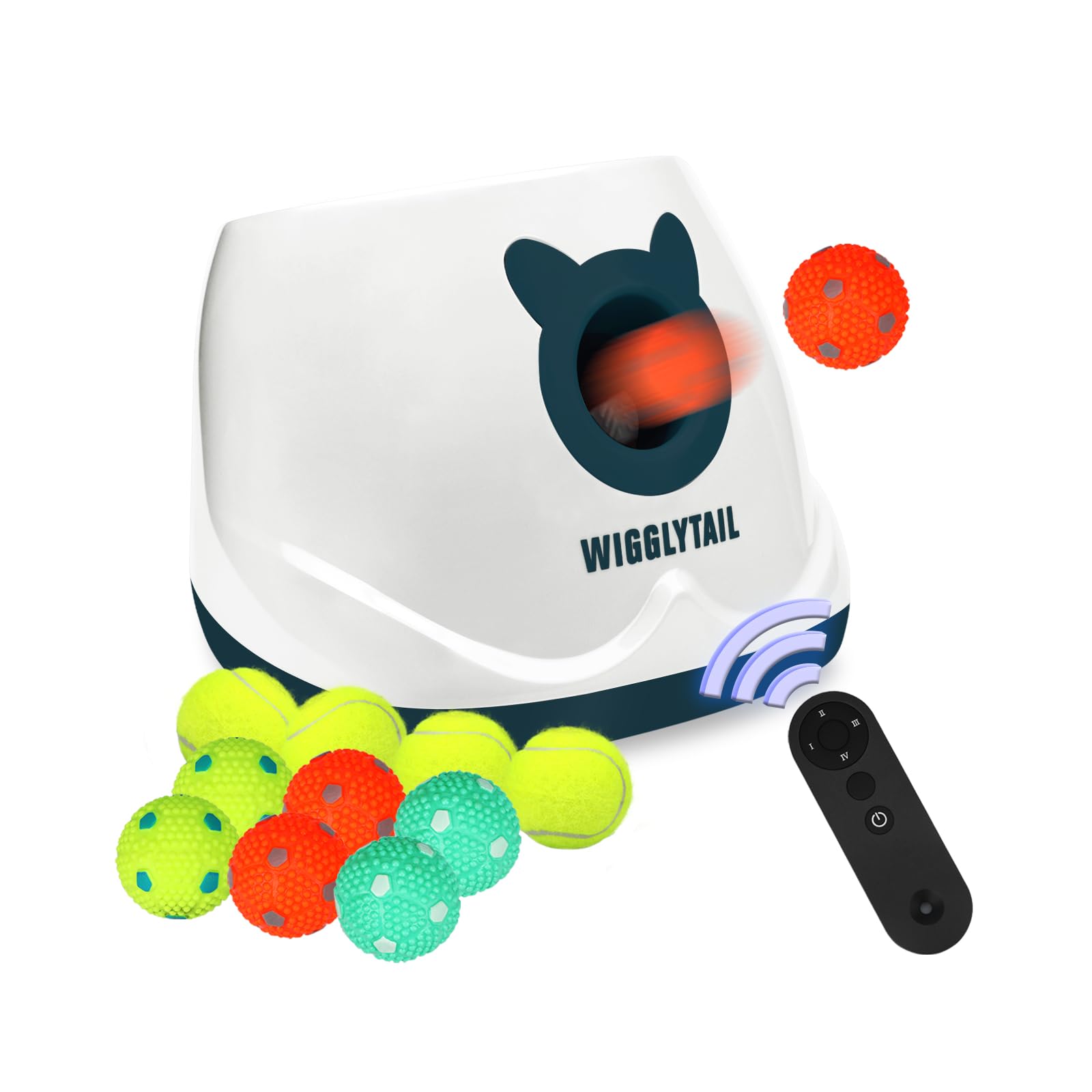Wigglytail Automatic Ball Launcher For Dogs, Dog Ball Fetch Machine With Remote Control, Interactive Pet Self Playing For Small 