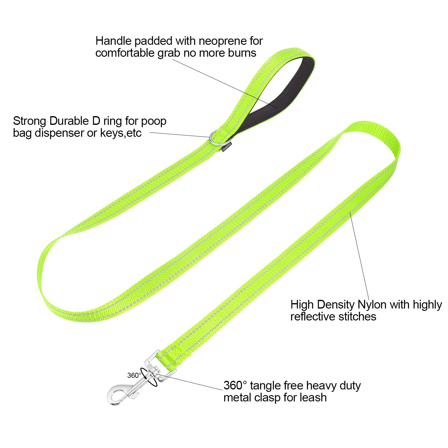 Usunyvora Reflective Nylon Dog Leash For Walking,Strong Dog Leash With Padded Handle For Small And Medium Dogs,4 Ft,Green