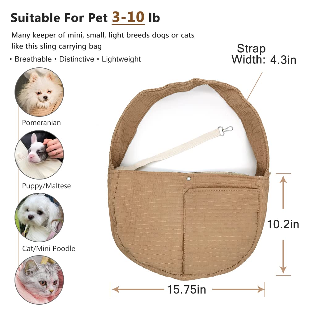Natuya Small Dog Carrier Sling Dog Sling Carrier For Small Dogs Puppies Cats, Big Pouch Safety Leash Pet Sling Carrier For Walking Outdoor Travel (Brown, Canvas)