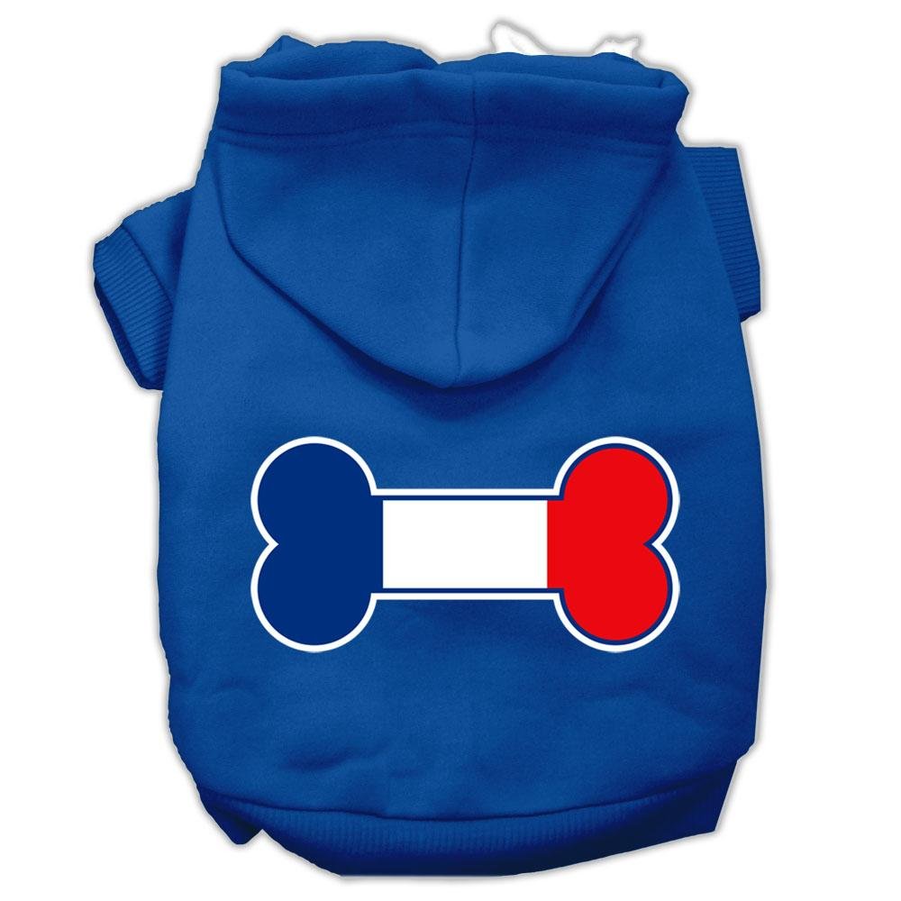 Pet, Dog & Cat Hoodie Screen Printed, 'Bone Flag France' Blue Lg (10-14 Lbs.)