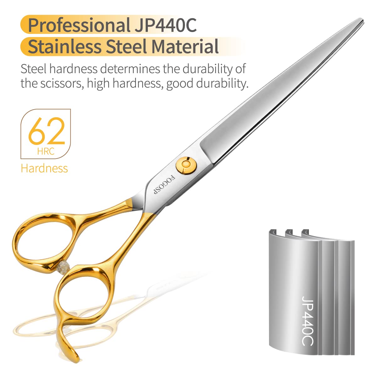 Fogosp Professional Dog Grooming Scissors Straight 7.5'' Pet Grooming Shears For Cutting Small Dogs Cat Thick Hair Japan 440C St
