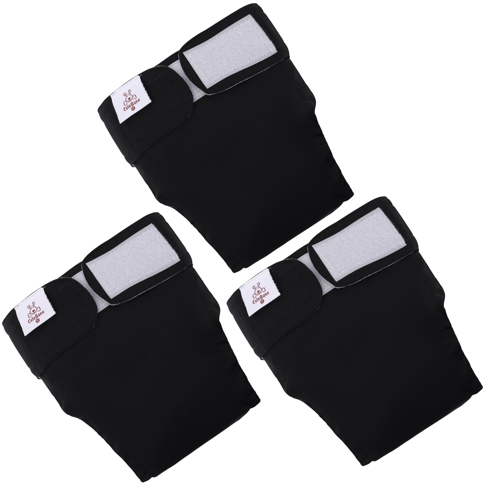 Cutebone Washable Dog Diapers Female No Tail Hole 3 Pack Reusable Doggie Period Training Pants For Docked-Tail Frenchie French Bulldog Boston Terrier Without Tail Wwd21M