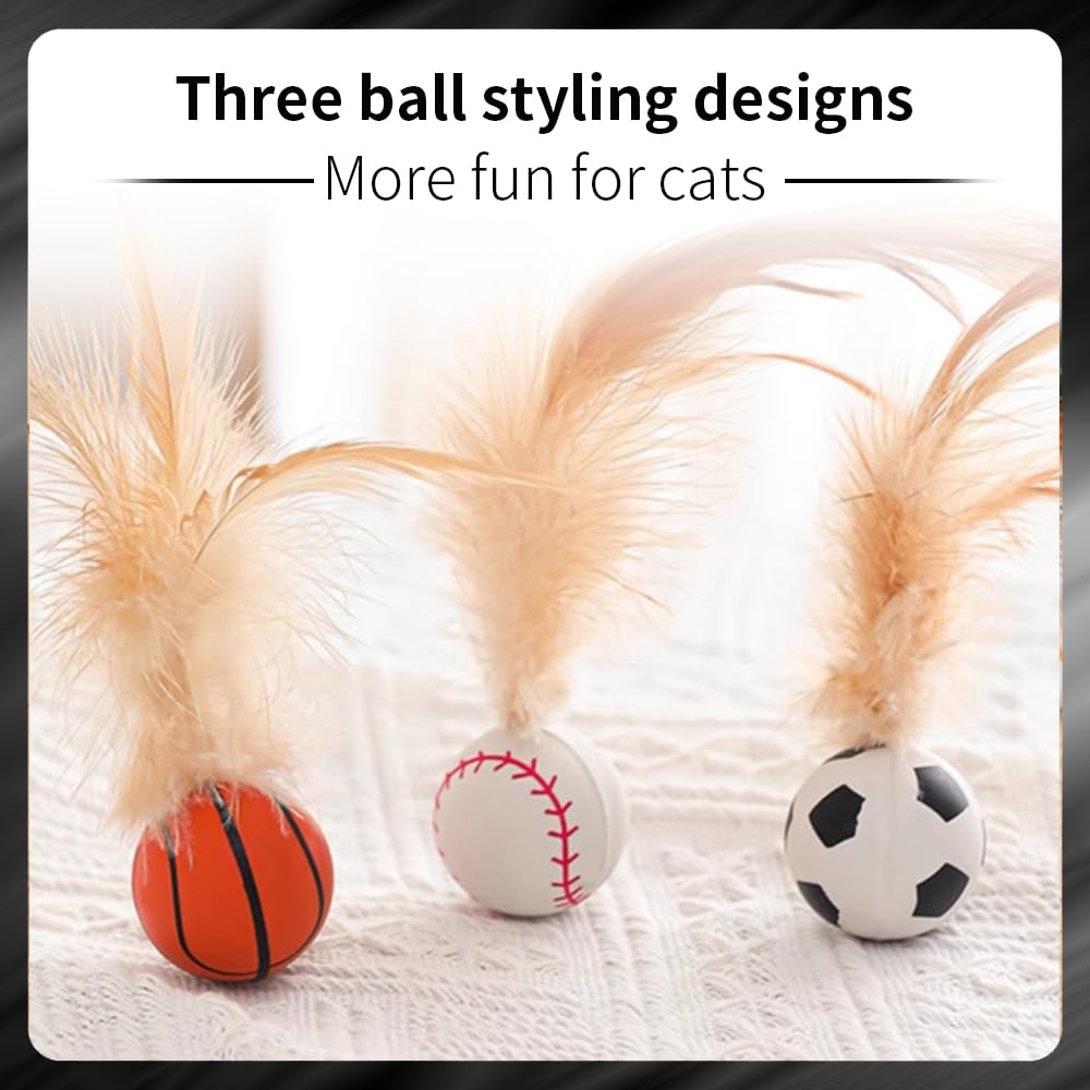Paz'S Gift Interactive Cat Toys Set, 3 Piece Bouncing Badminton Ball With Feathers, Cat Chasing Exercise To Calm Down The Kitten