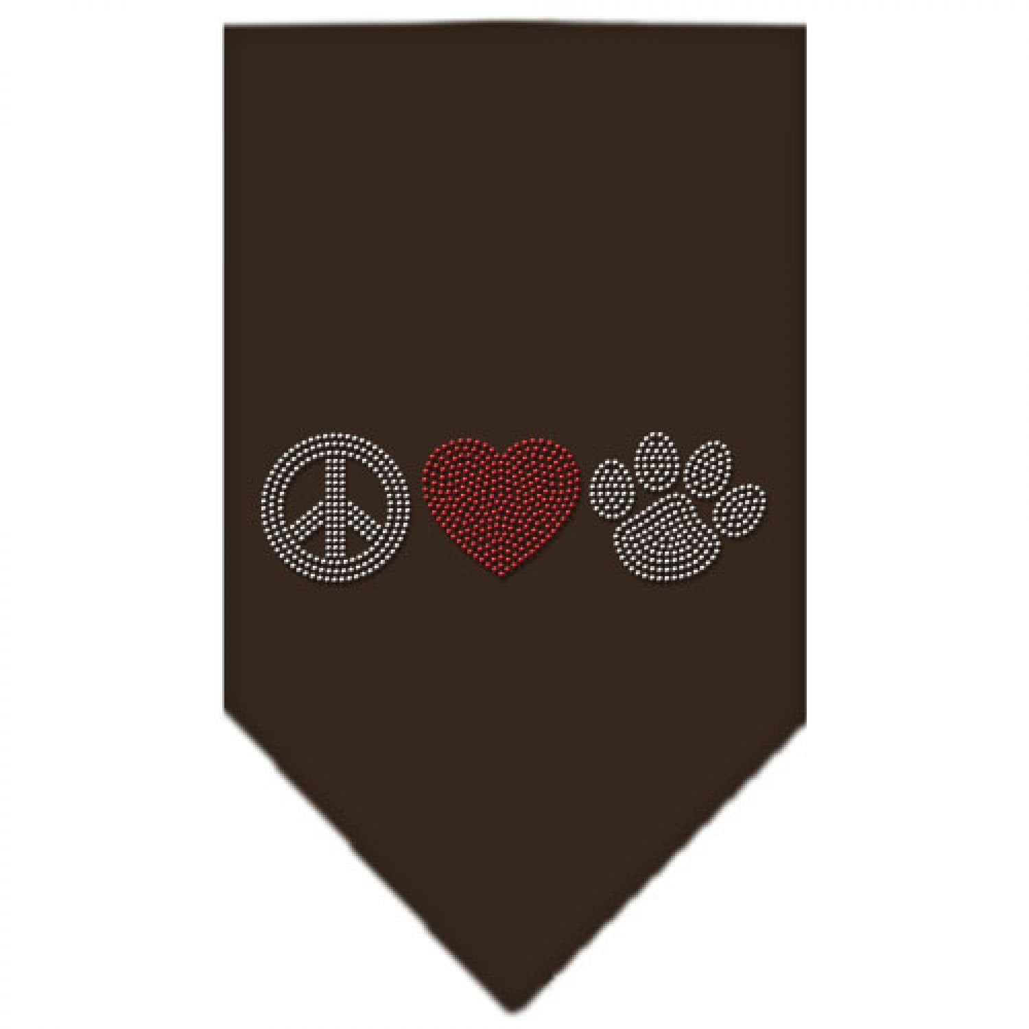 Pet and Dog Bandana Rhinestone, "Peace Love Paw" Cocoa Large
