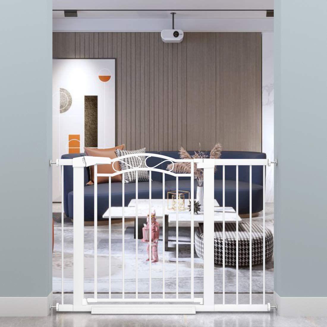 Fairy Baby Child Baby Gates For Doorway Stairs Hallway Stairway Gate For Kid Or Pet Dogs Walk Through Pressure Mounted 43.31'-46.06'