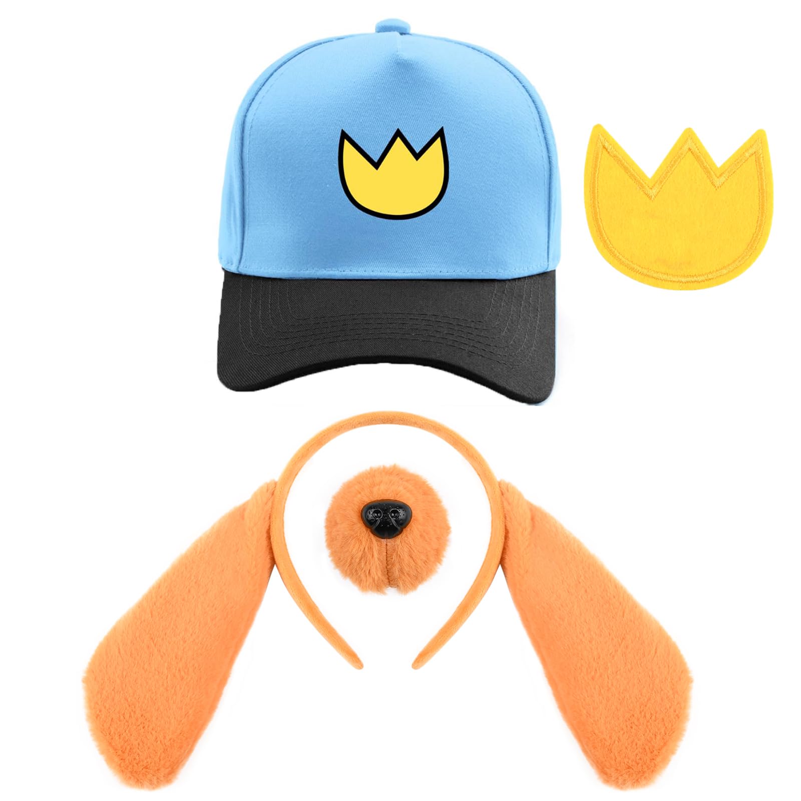 Teemico 3 Pcs Blue Dog Costume Set Including Blue Base Cap with Sticker Brown Dog Nose Bow Tie for World Book Day Dress Makeup (