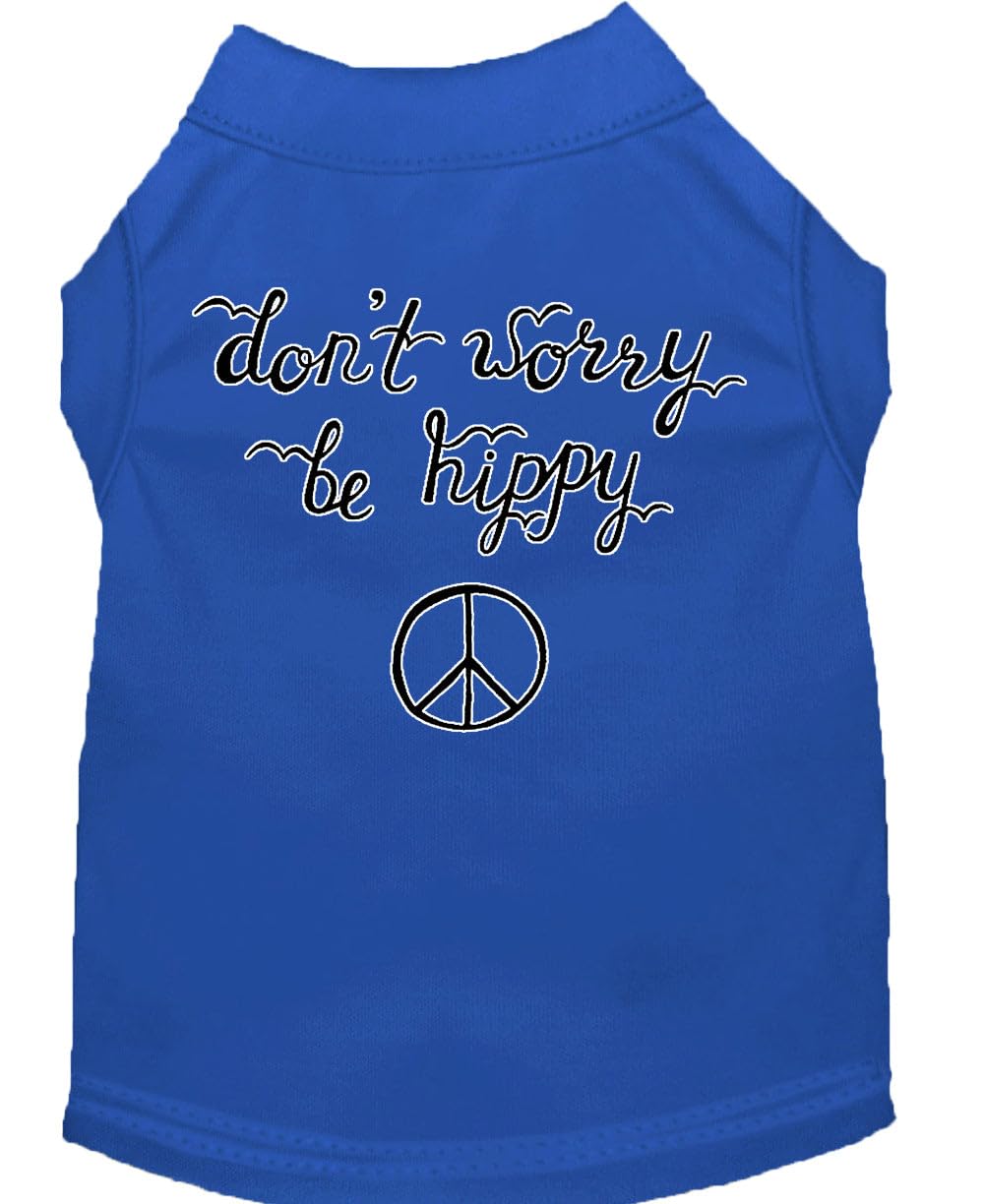 Pet Dog & Cat Shirt Screen Printed, 'Don'T Worry, Be Hippy' Blue 2Xl (20-25 Lbs.)