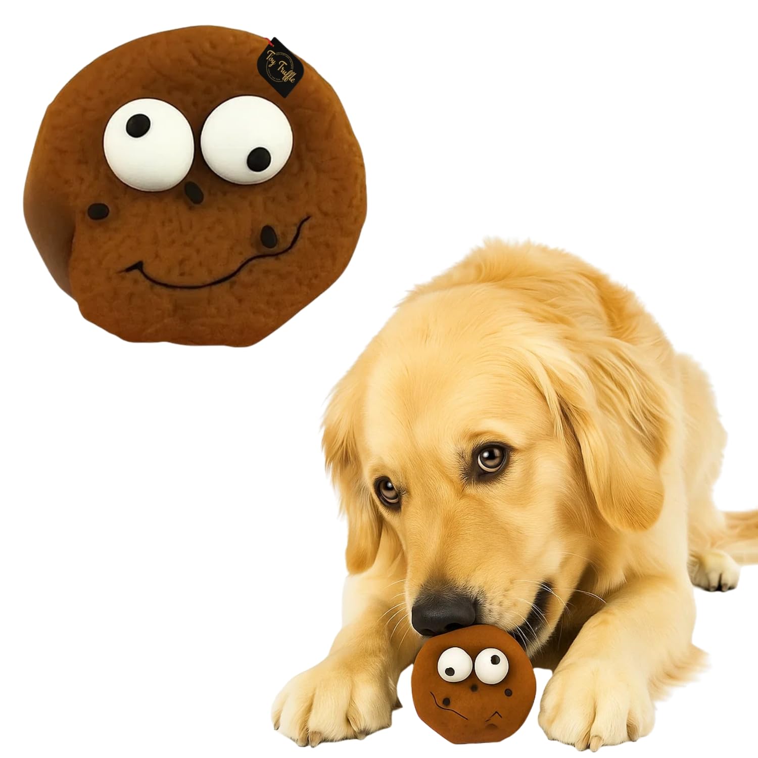 Toy Truffle Cookie Squeaky Dog Toy | DessertThemed Pet Chew Toy with Funny Cartoon Face & Marshmallow Design | Soft with Built