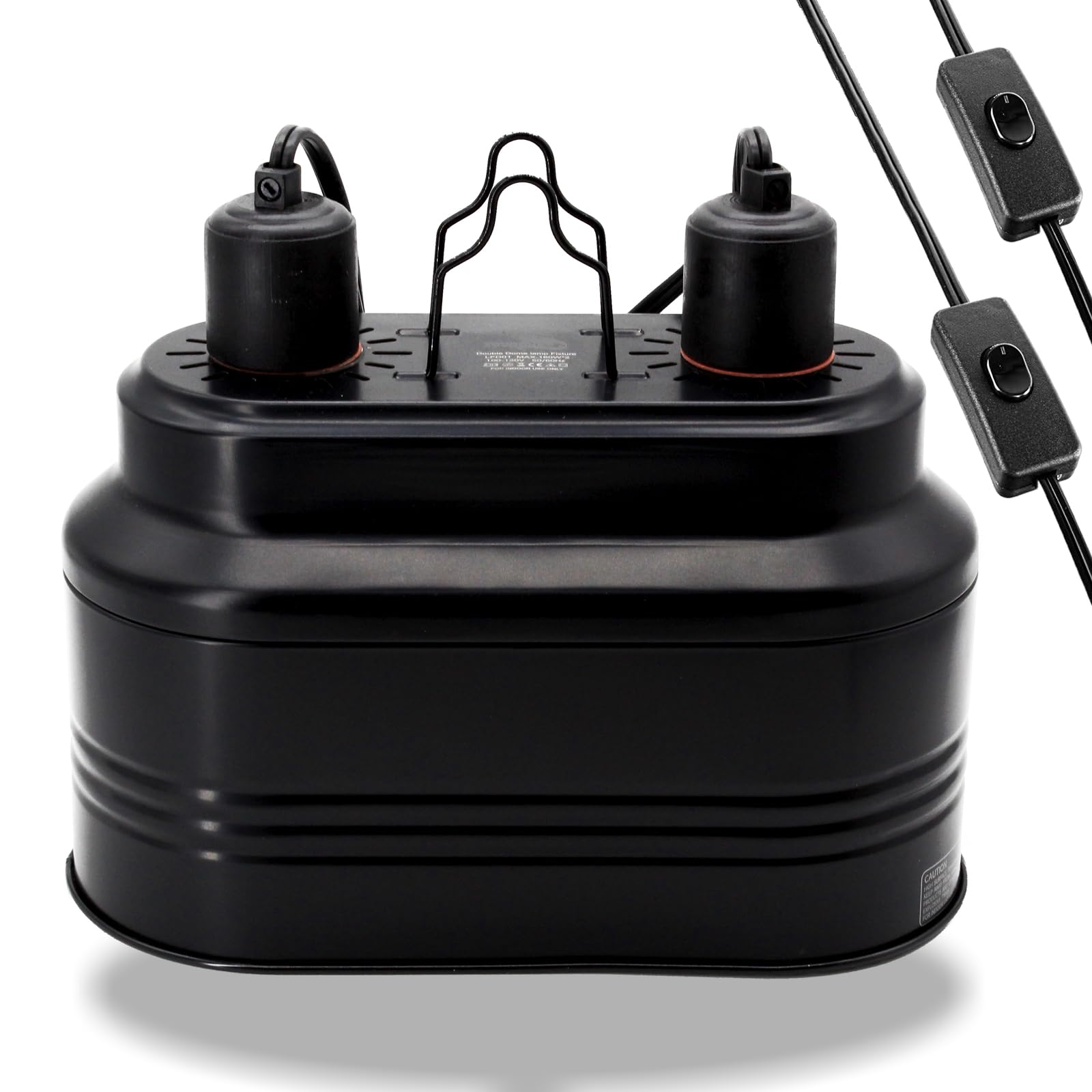 Mecesor Dual Reptile Lamp Fixture With Independent Switches, Uvb & Basking Bulb Holder For Glass Terrarium Habitat - Heat Light 