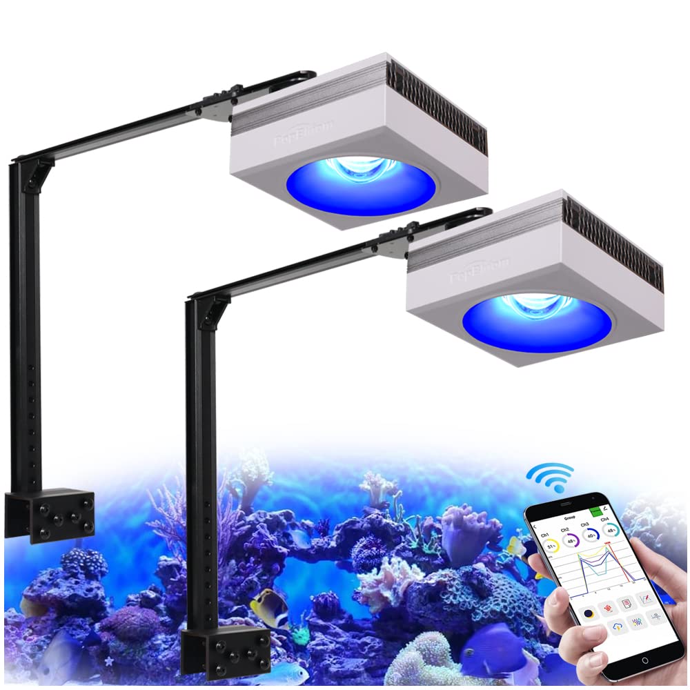 Popbloom Rl90 Led Aquarium Light 200W, Smart App Control Reef Light For Saltwater Coral Reef Growing Marine Aquarium Lamp For Sps/Lps Growth Fish Tank Light (2 Lamp With Arm Kit)