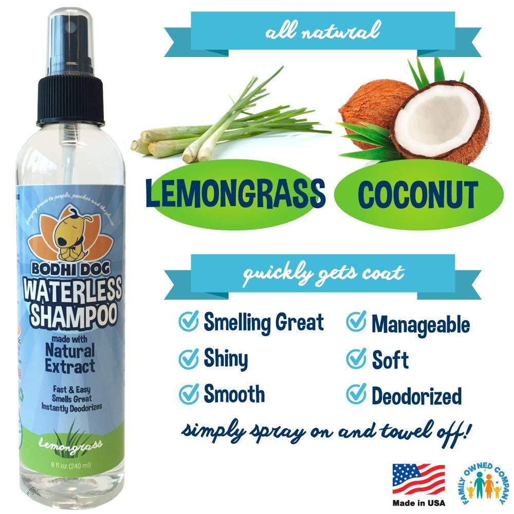 New Waterless Dog Shampoo | Natural Dry Shampoo For Dogs Or Cats No Rinse Required | Made With Natural Extracts | Vet Approved Treatment - Made In Usa (Lemongrass, 8 Fl Oz)