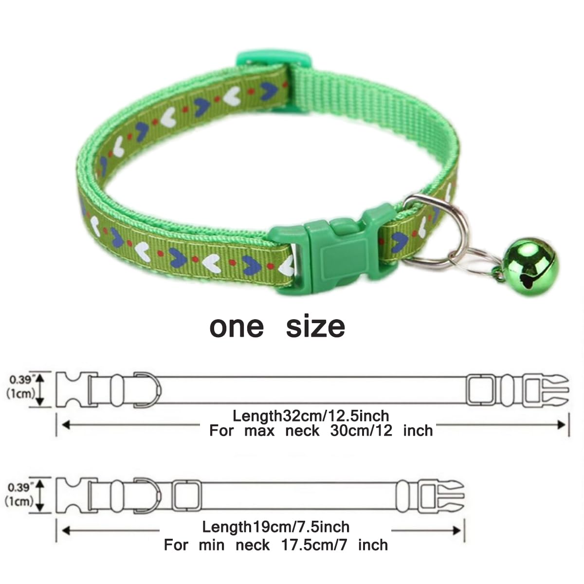 Dog Bell Collar,Soft Nylon Identification Green Cat Collar Girl Puppy Collar With Bells Adjustable Buckle For Xxs Xs Tiny Little