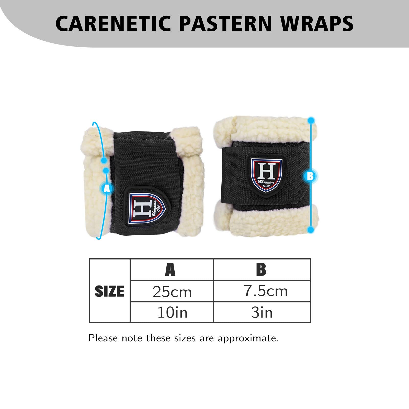 Harrison Howard Premium Horse Pastern Wraps with Berber Fleece, Black, Sold in Pairs
